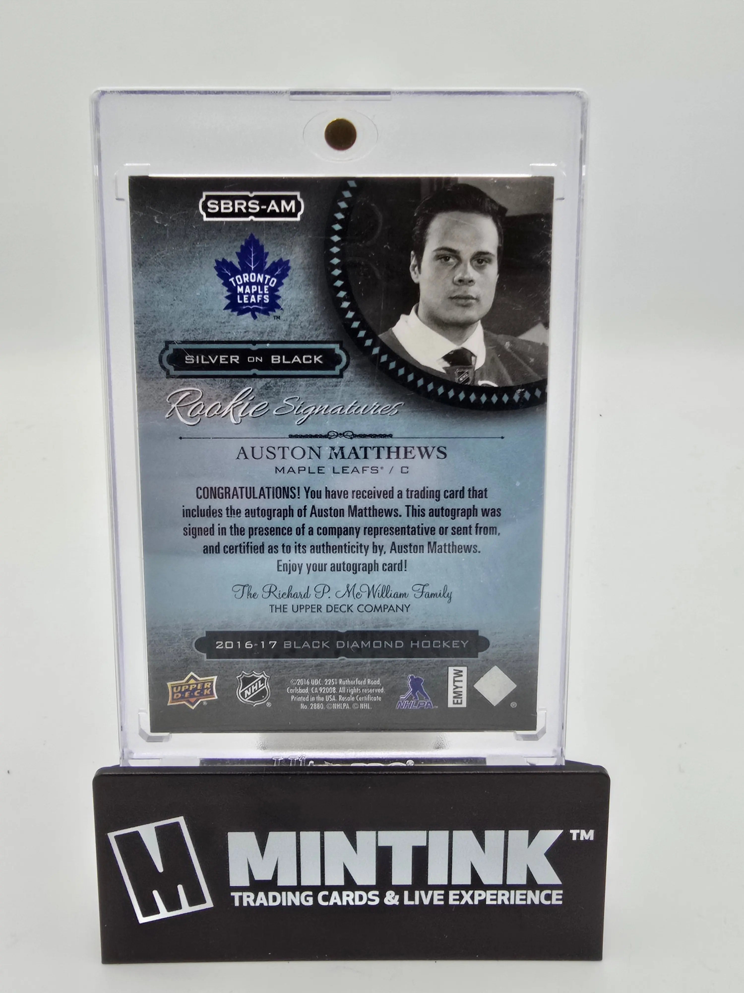 2016-17 Upper Deck Black Diamond Auston Matthews Rookie Signature Silver On Black Hockey Card #/35 - NHL Collectible for Fans & Investors