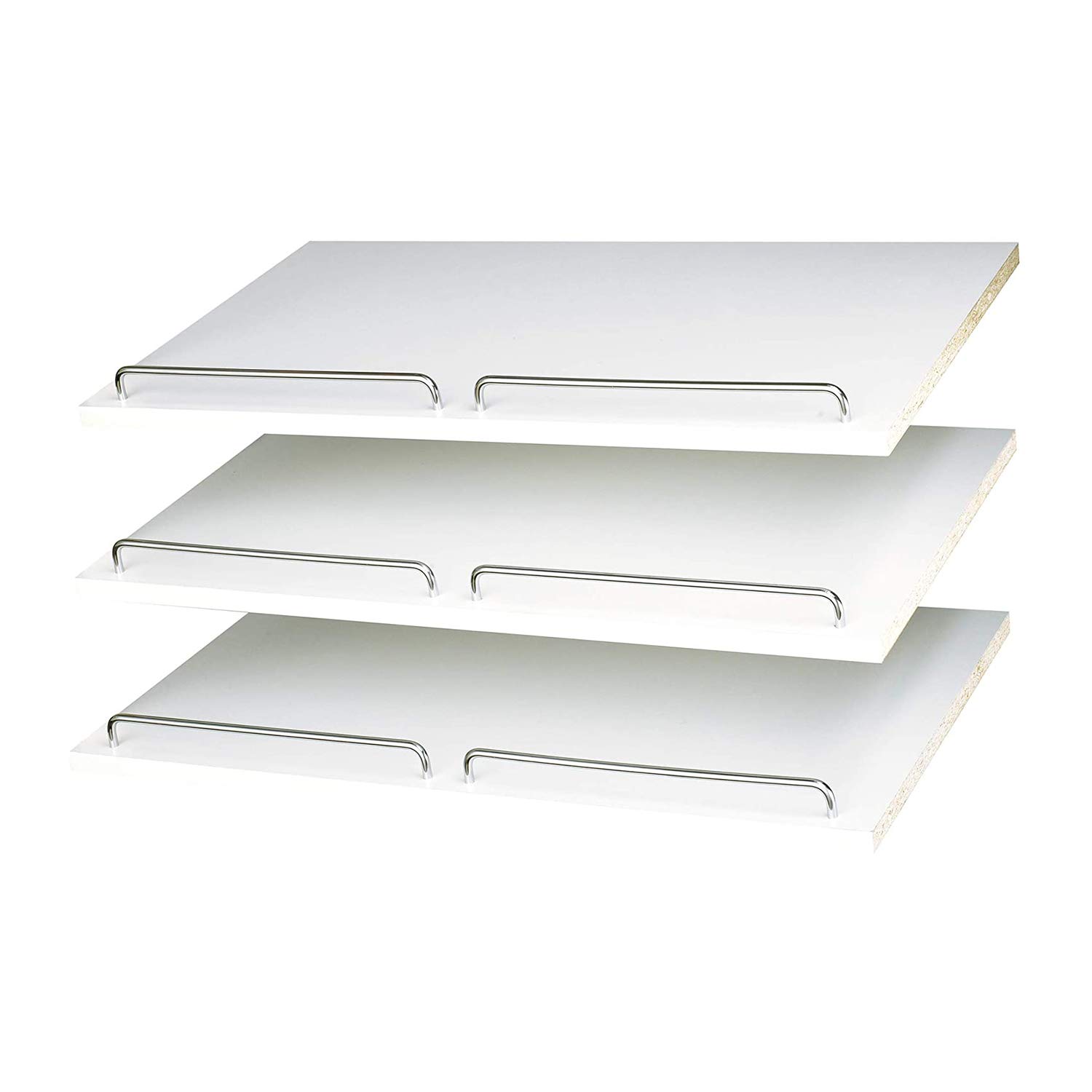 24 Inch Slanted Shoe Storage Shelves with Chrome Fence Rails - White (3 Pack) | Space-Saving Closet Organizer for Sneakers, Boots & Heels | Perfect for Bedroom, Entryway & Walk-In Closet Organization