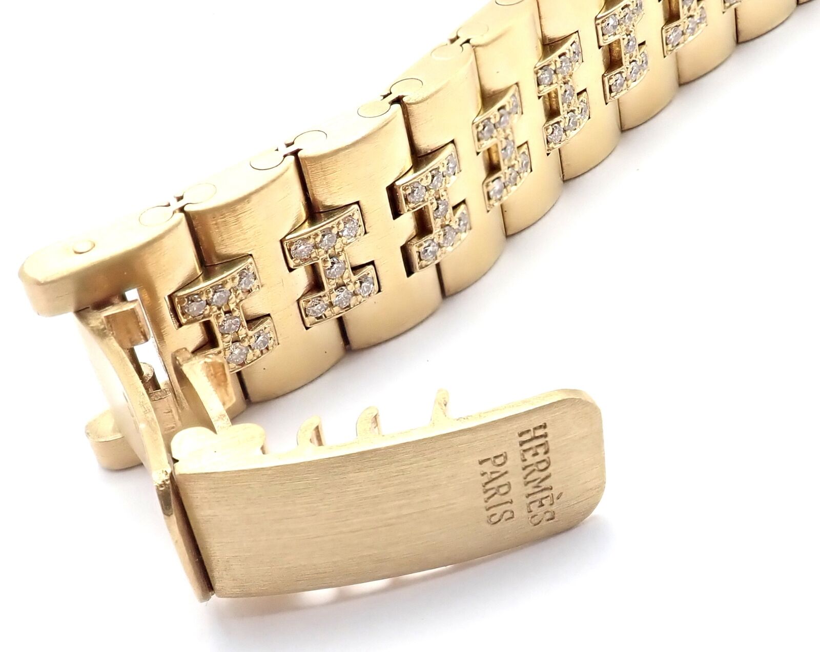 Authentic Vintage Hermes Paris 18k Yellow Gold Diamond H Link Bracelet - Luxury Jewelry for Women, Perfect for Parties, Weddings & Special Occasions