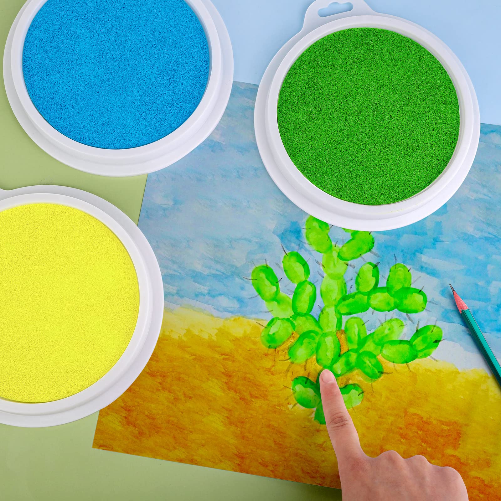 Aodaer 16-Pack Round Craft Ink Pads - 7 Inch Washable Rainbow Fingerprint Ink for DIY Stamping on Wood, Fabric & Paper - Perfect for Scrapbooking, Card Making & Rubber Stamp Projects