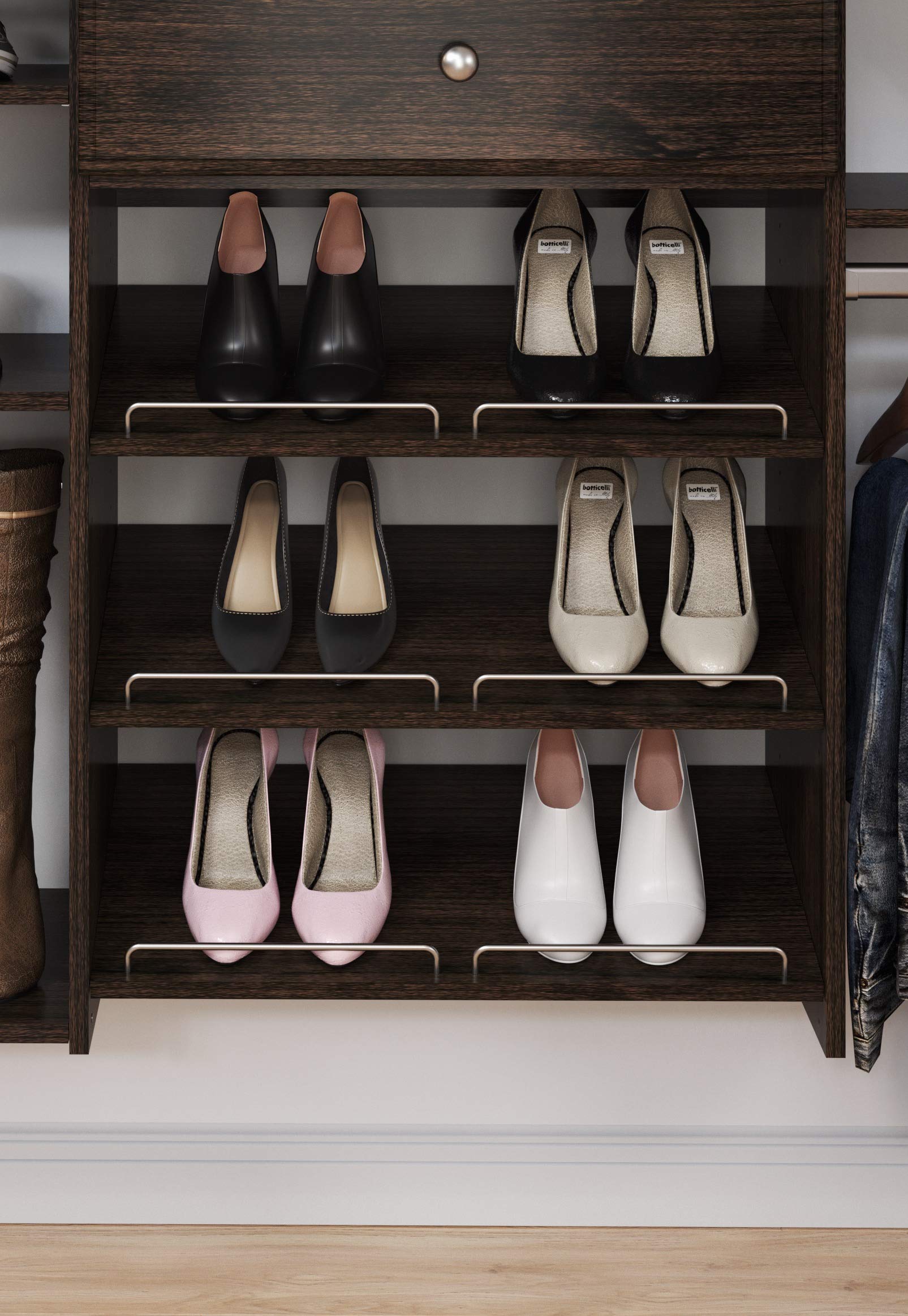 Easy Track Shoe Shelves for Closet Storage - 3 Pack (24 Inch, Truffle Color) | Space-Saving Shoe Organizer for Bedroom, Entryway & Walk-In Closets