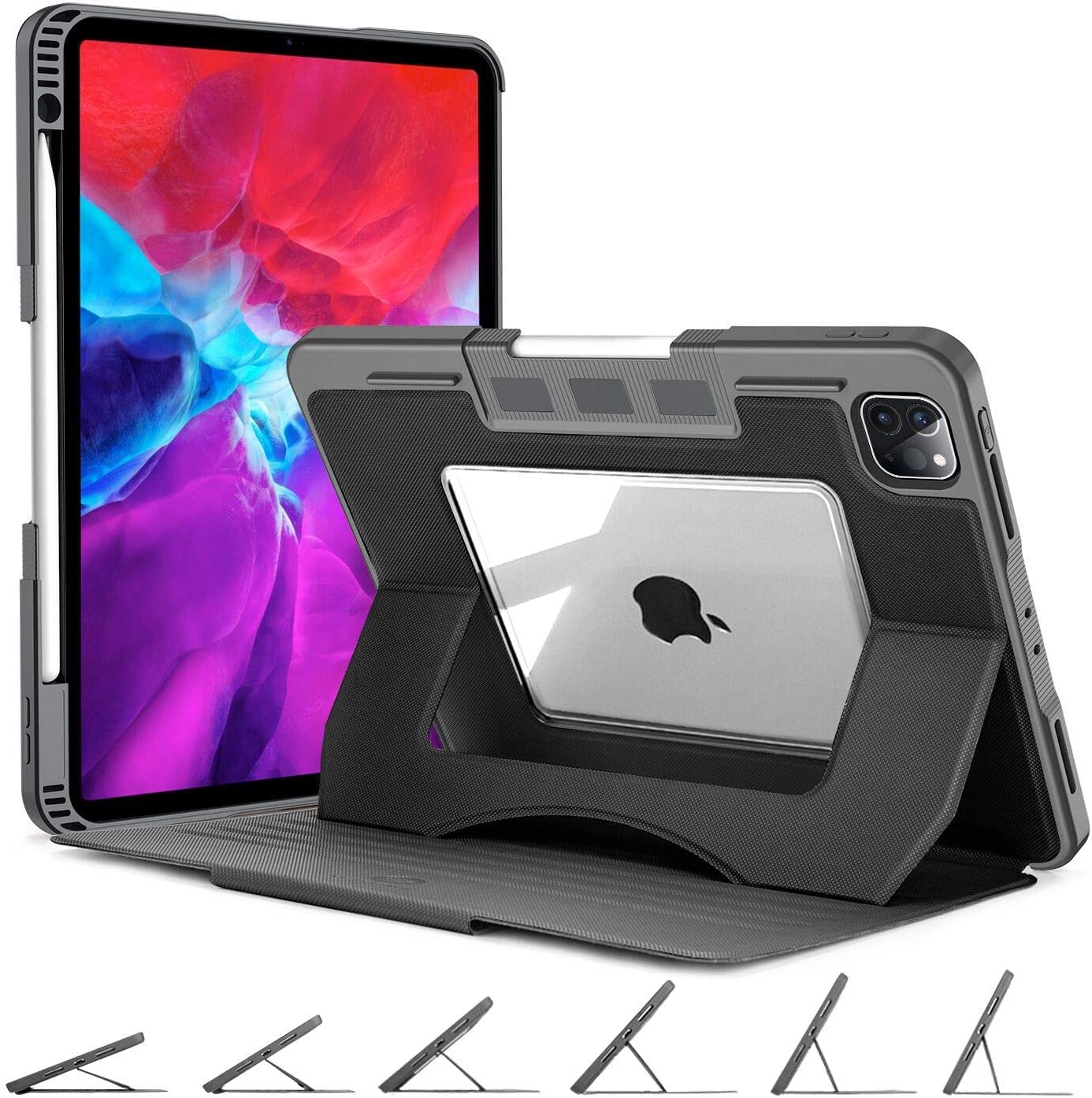 OCYCLONE iPad Pro 11 inch Case (2021/2020/2018 Models) - Magnetic Stand with 6 Viewing Angles, Pencil Holder, Auto Wake/Sleep & Clear Back Heavy Duty Protection for iPad Pro 11 (3rd/2nd/1st Gen) - Perfect for Work, Study & Travel - Black