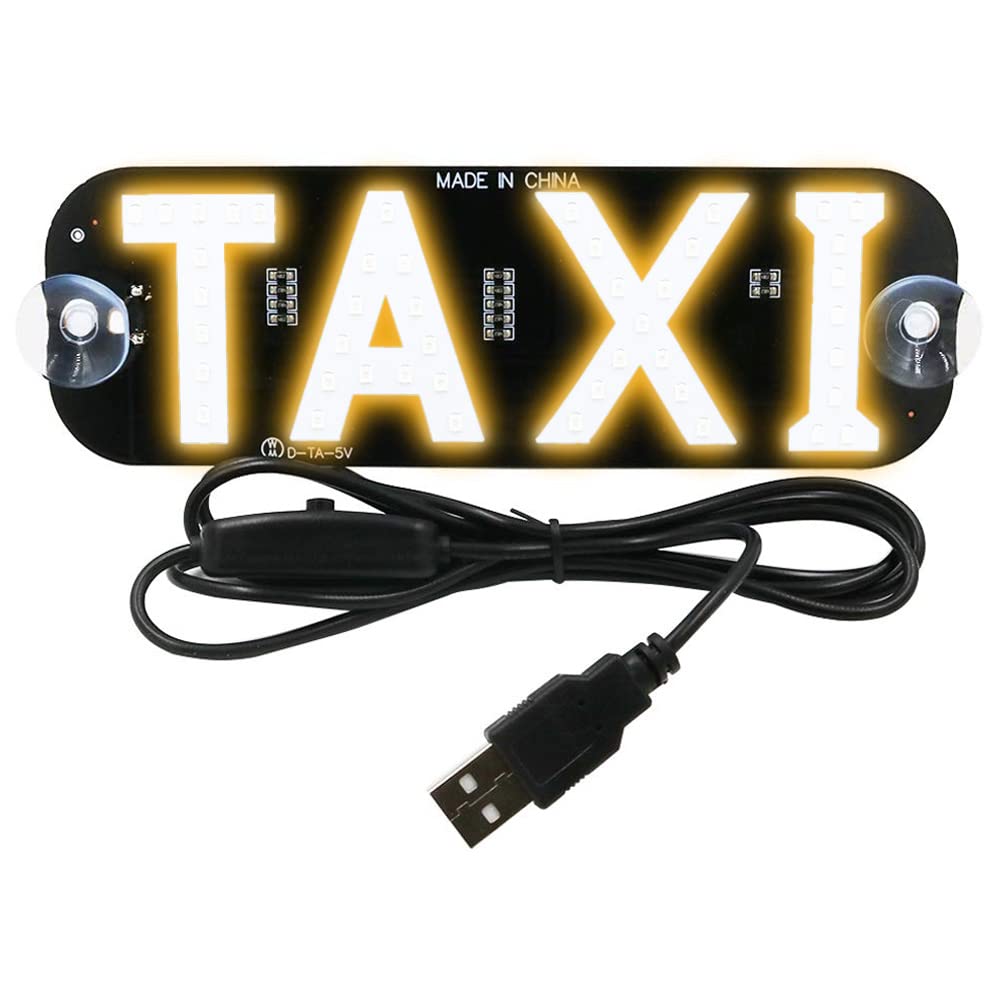 YSY Yellow LED Taxi Sign Light - 12V DC Car Window Flashing Hook with USB Switch & Car Charger Inverter | Perfect for Taxi Cabs, Rideshare Vehicles & Nighttime Roadside Safety