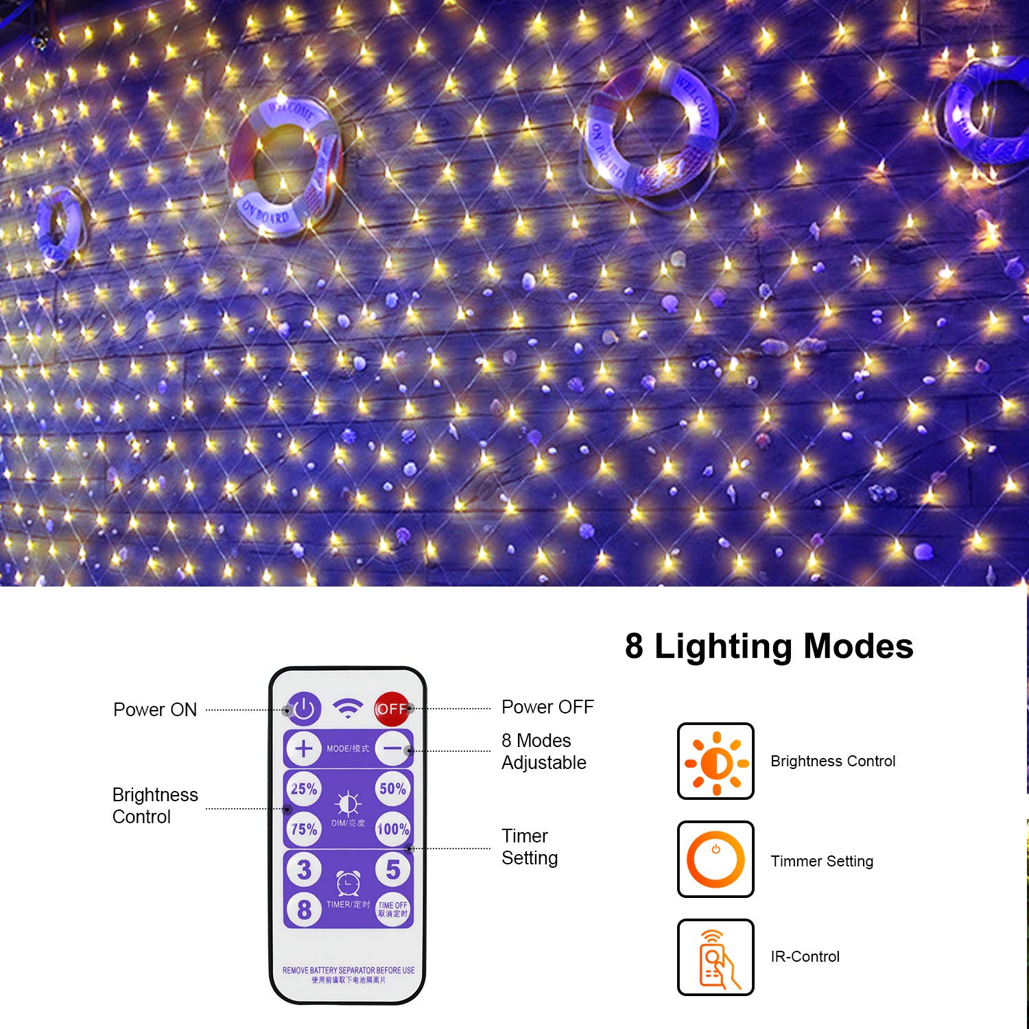 Solar Powered Outdoor String Lights - 15 x 5ft Waterproof Mesh Lights with Remote Control for Garden, Lawn, Fence, Patio & Indoor Decor (Warm White) | Perfect for Backyard Parties, Christmas Decorations & Wedding Lighting