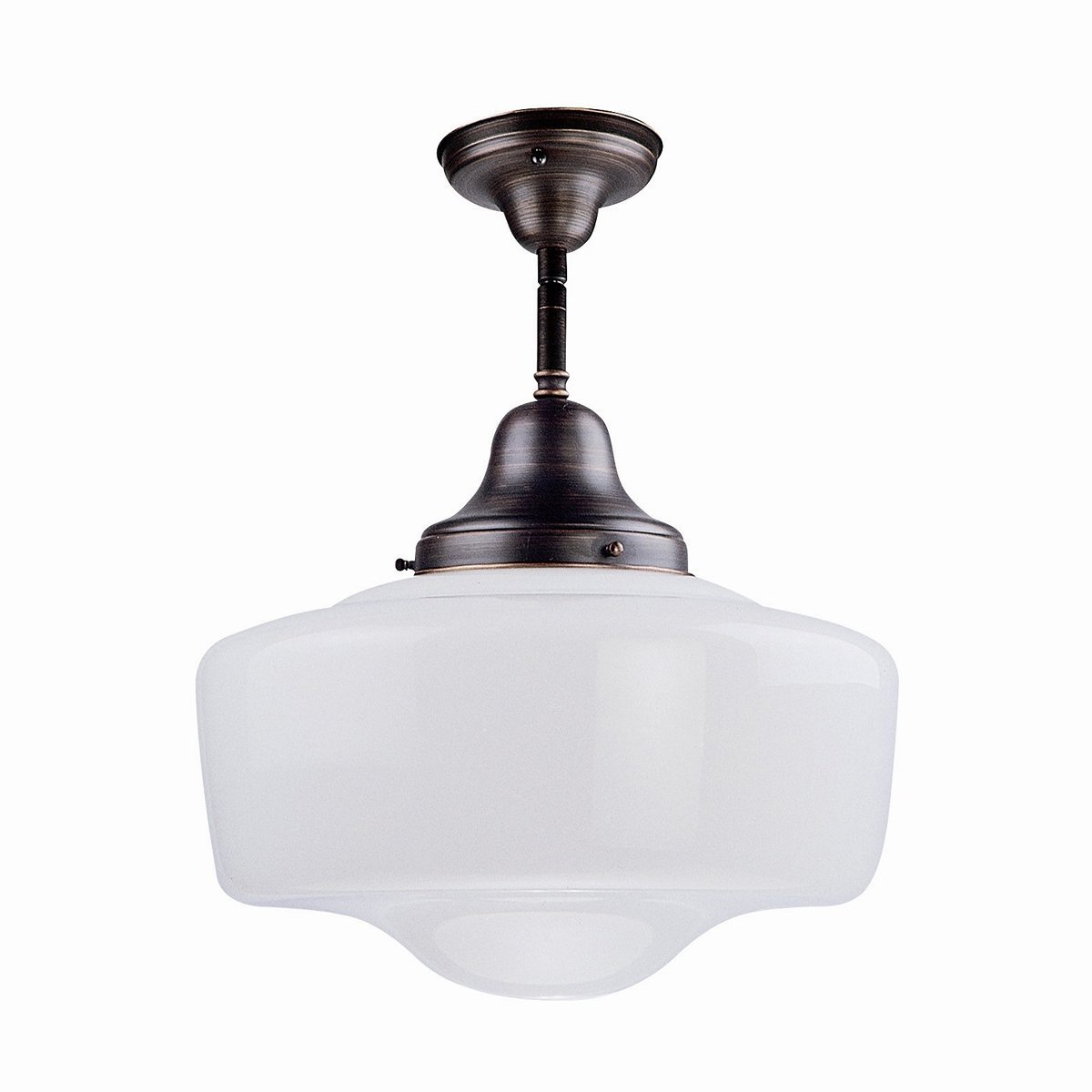 DVP7511SN Vintage Schoolhouse Semi Flush Mount Ceiling Light Fixture - Classic White Glass Shade for Bedroom, Kitchen, Dining Room & Office Lighting