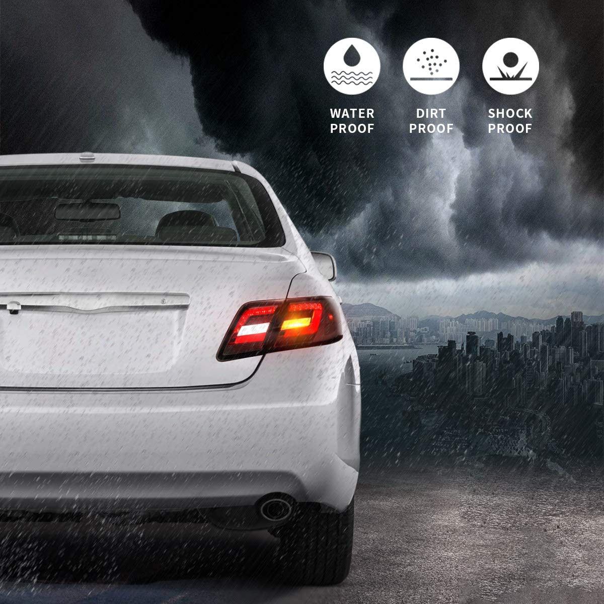 VLAND LED Smoked Tail Lights for Toyota Camry Sedan 2006-2011 (Excludes Hybrid, LE, SE & Factory LED Models) - YAB-KMR-0192 | Enhanced Style & Night Visibility for Custom Car Upgrades