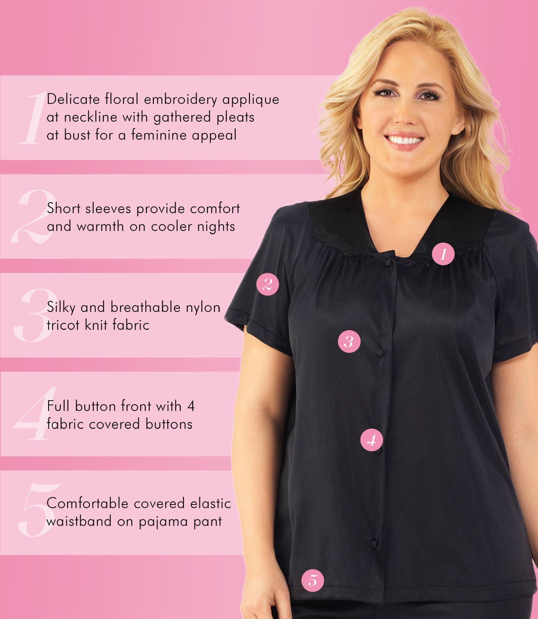 Exquisite Form 90107 Women's Nylon Tricot Short Sleeve Pajama Set - Soft & Comfortable Sleepwear for Lounge & Nighttime Relaxation