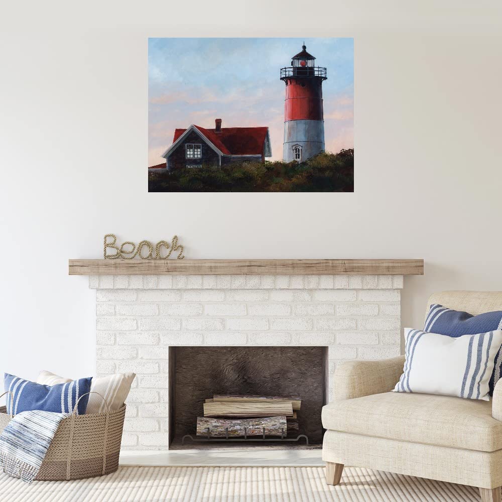 Nauset Light at Cape Cod Fine Art Canvas Print by Roger Bansemer - 43x32 Inch Ready to Hang Wall Decor for Living Room, Bedroom, Office & More - Coastal Lighthouse Painting for Home & Commercial Spaces