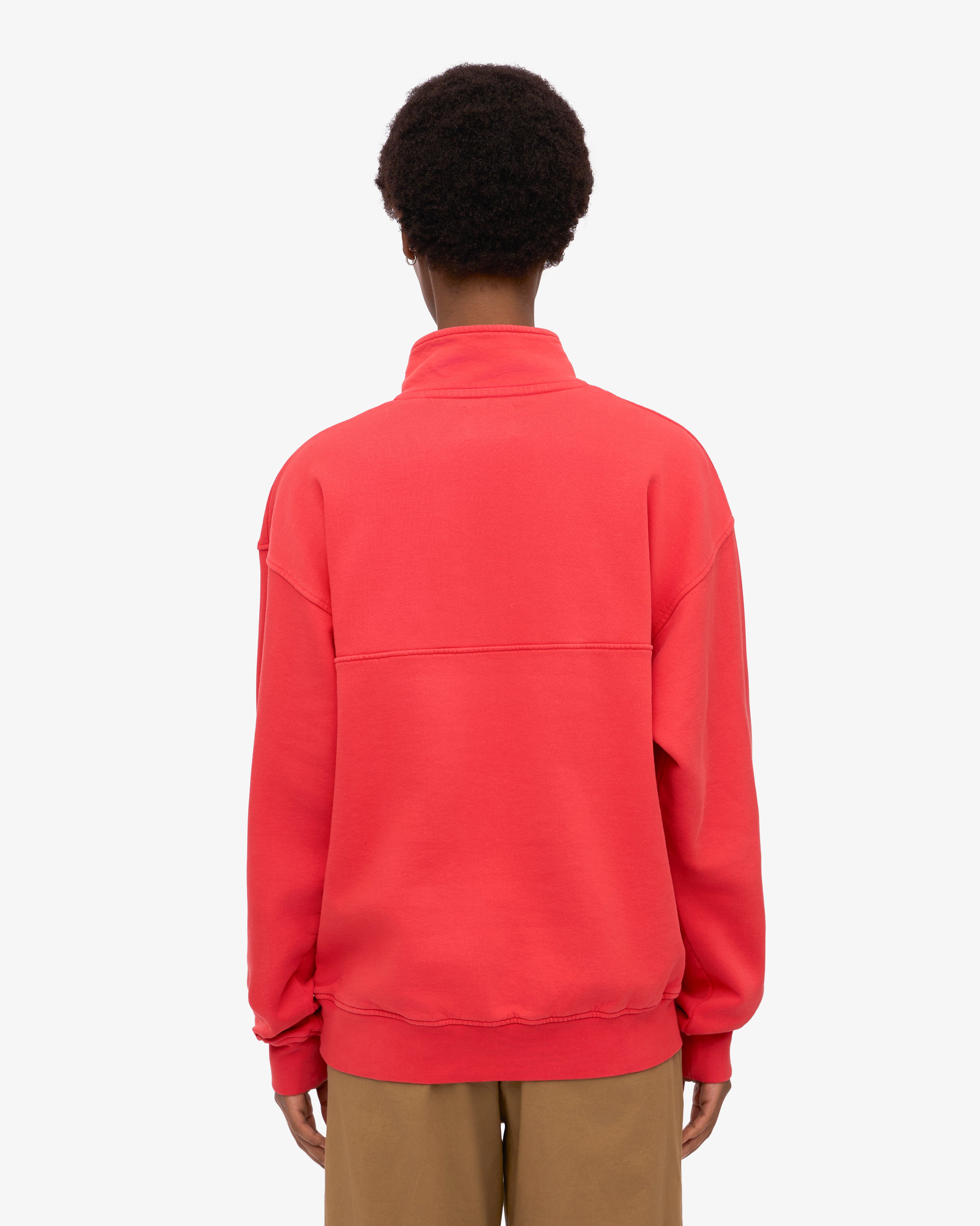 Organic Quarter Zip Sweatshirt for Men - Red Tangerine Color | Eco-Friendly Cotton Pullover | Perfect for Outdoor Activities & Casual Wear