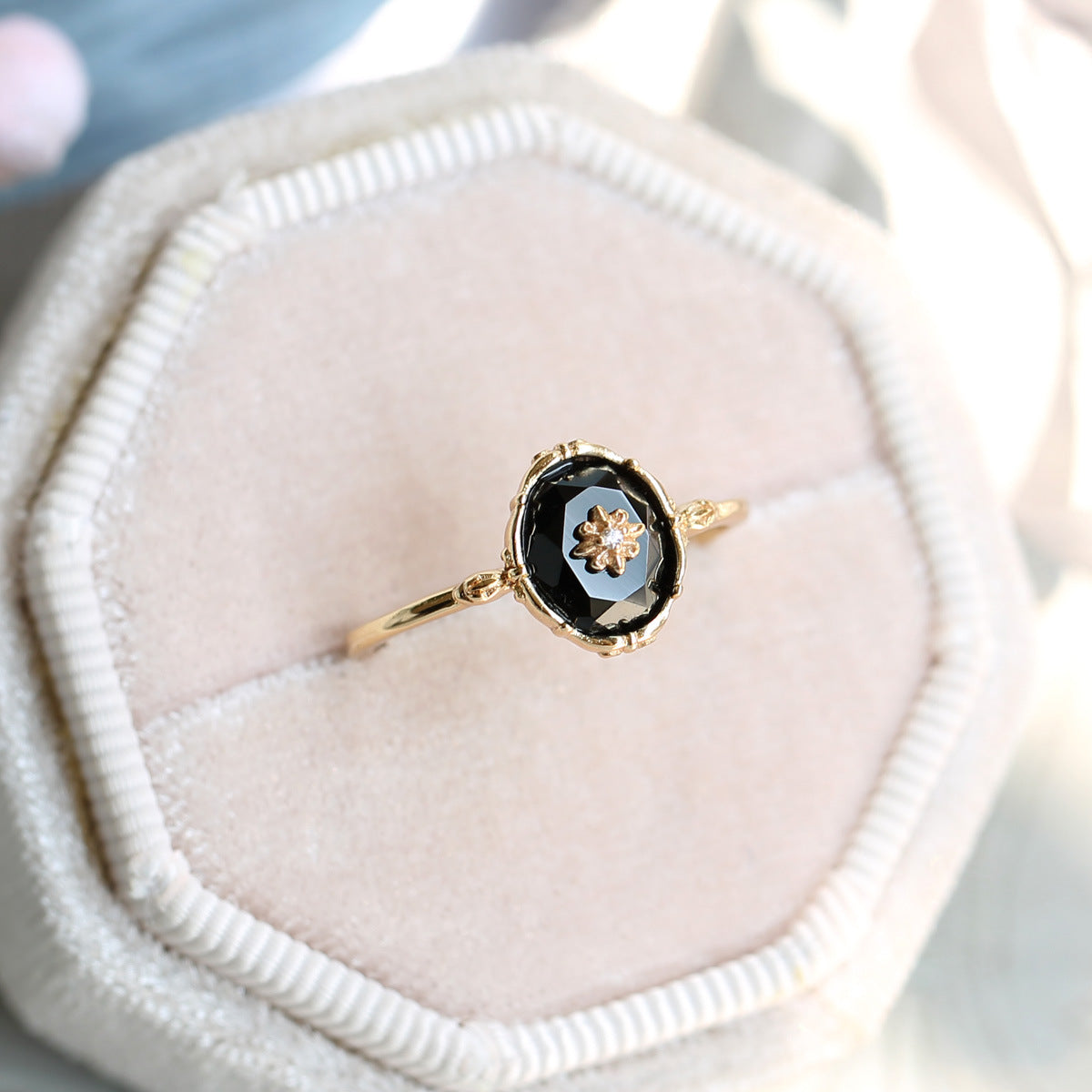 Vintage Black Agate Celestial Ring and Pendant Set - Elegant Jewelry for Women | Perfect for Gifts, Parties & Spiritual Healing | HJZB 378