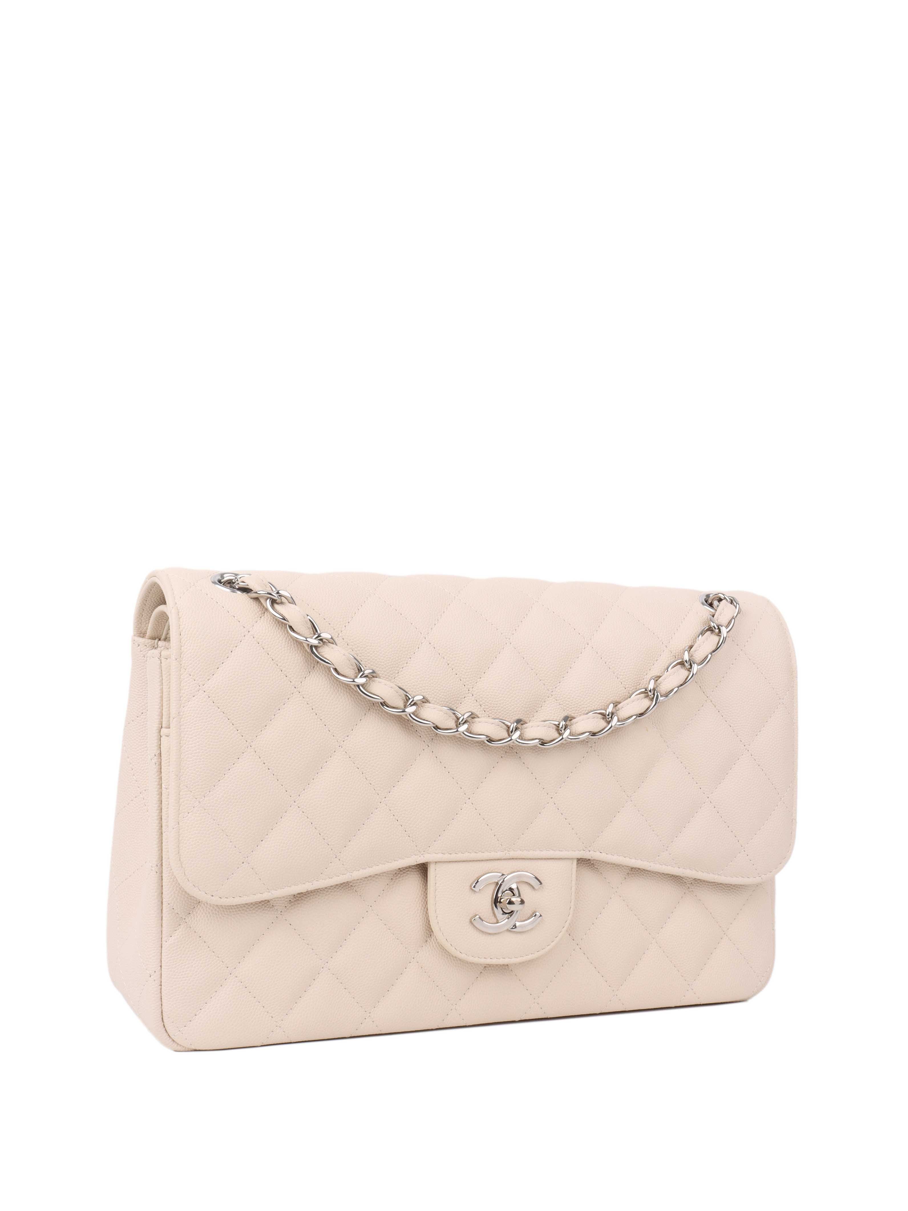 Chanel Jumbo Ivory Caviar Classic Flap Bag - Luxury Designer Handbag for Women | Perfect for Parties, Weddings & Special Occasions