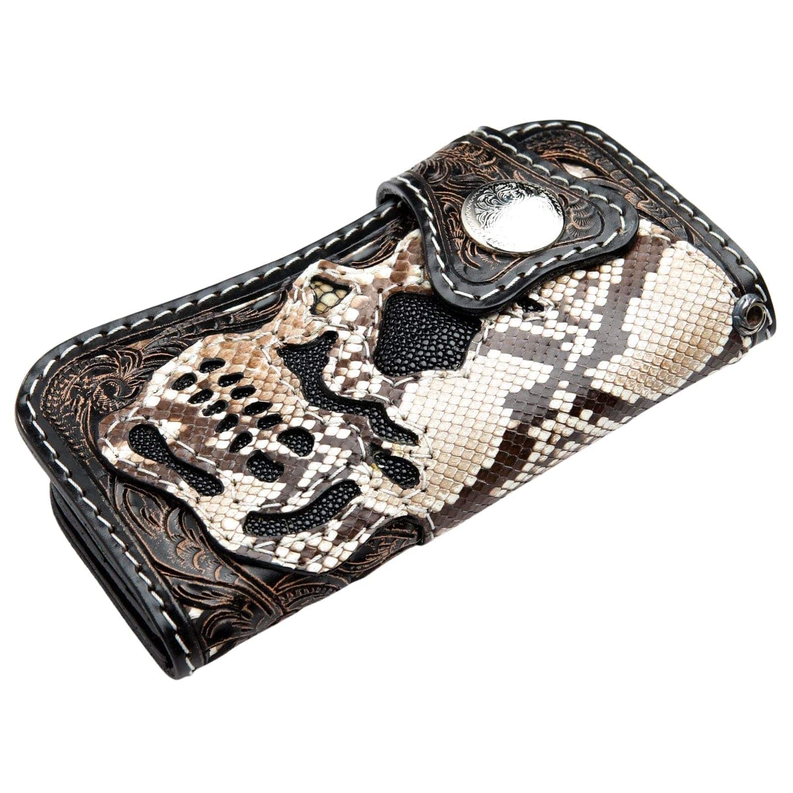 Genuine Cobra Leather Biker Wallet for Men - Skull Rider Design Motorcycle Wallet - Perfect for Bikers, Motorcycle Enthusiasts & Gift Giving