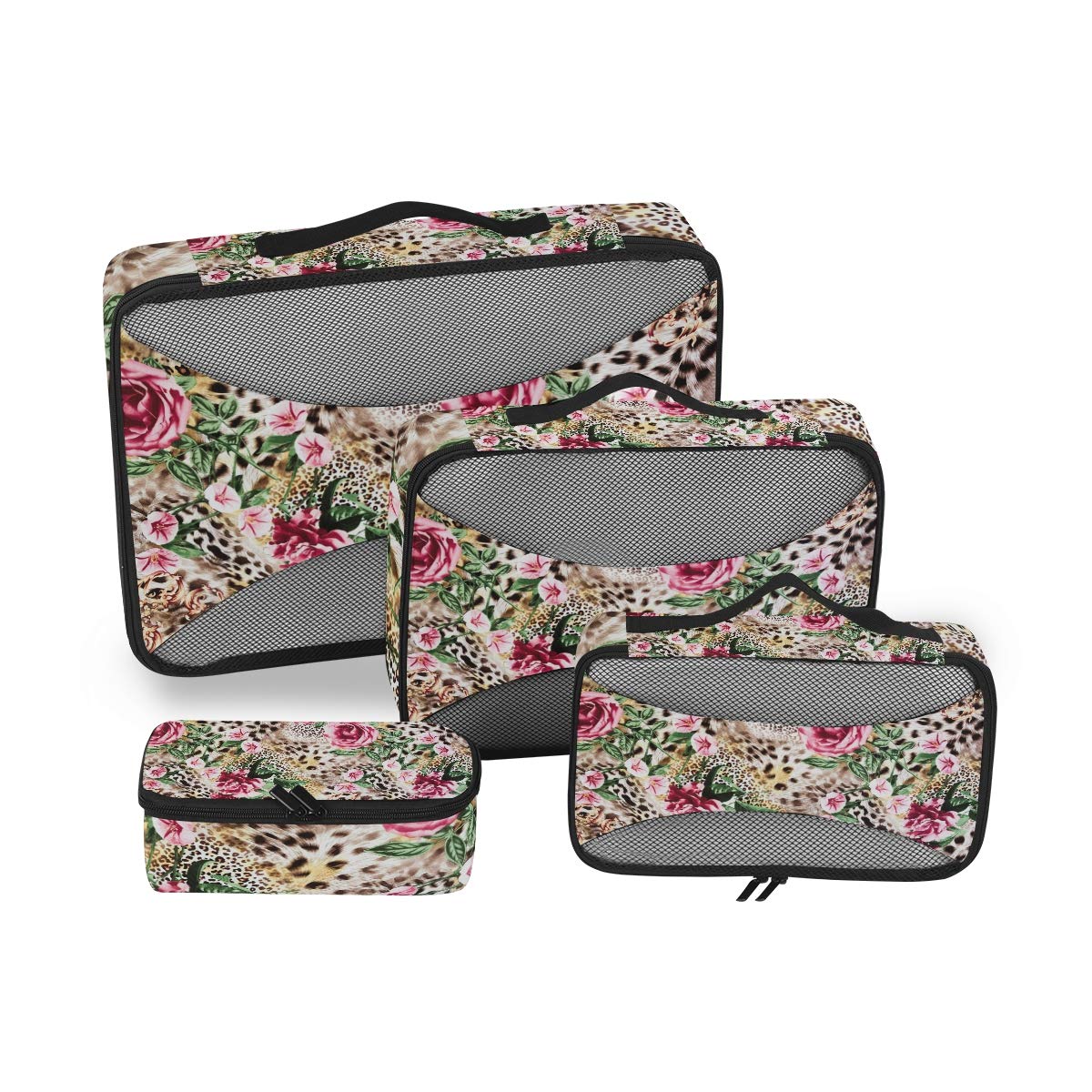 Animal Leopard Print Packing Cubes Set of 4 - Mesh Travel Organizers for Luggage & Suitcase Storage | Perfect for Vacation, Business Trips & Weekend Getaways