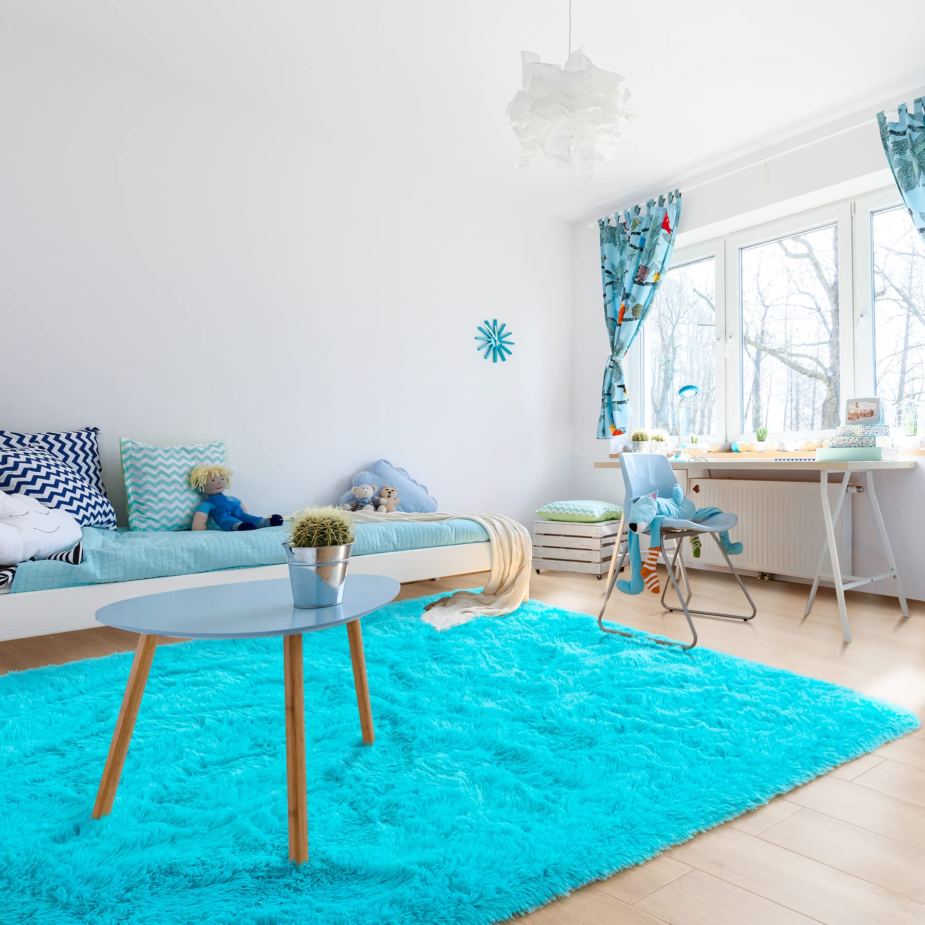 Noahas Fluffy Teal Blue Shag Rug 6x9 Feet - Ultra Soft Plush Area Rug for Living Room, Bedroom, Nursery - Thick Fuzzy Carpet for Kids Room, Dorm, Cozy Home Decor (Perfect for Floor Seating, Play Areas & Relaxation Spaces)