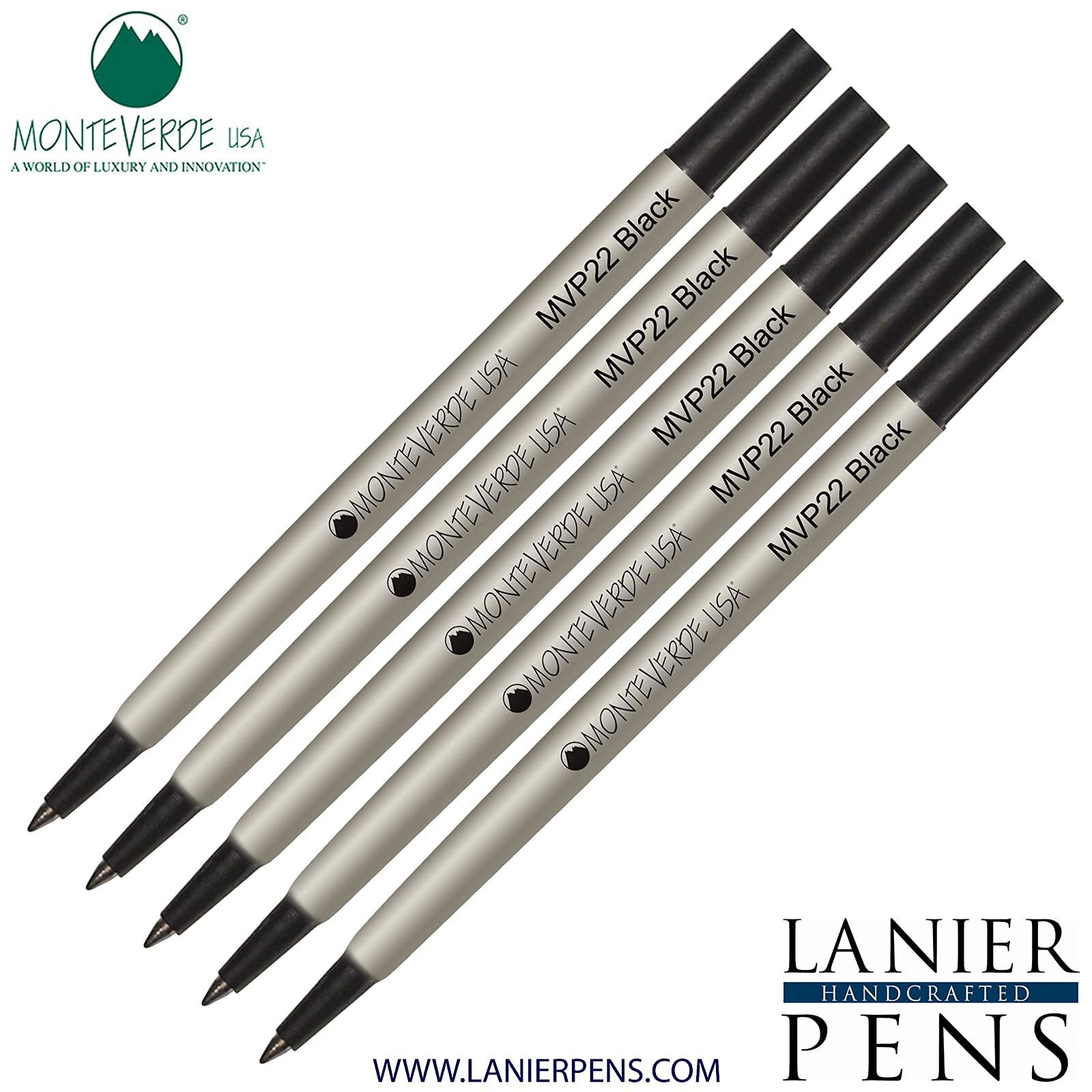 Monteverde® P22 Rollerball Ink Refill 5-Pack - Black Fine Tip 0.6mm - Compatible with Parker® Style Pens - Ideal for Office, School & Everyday Writing