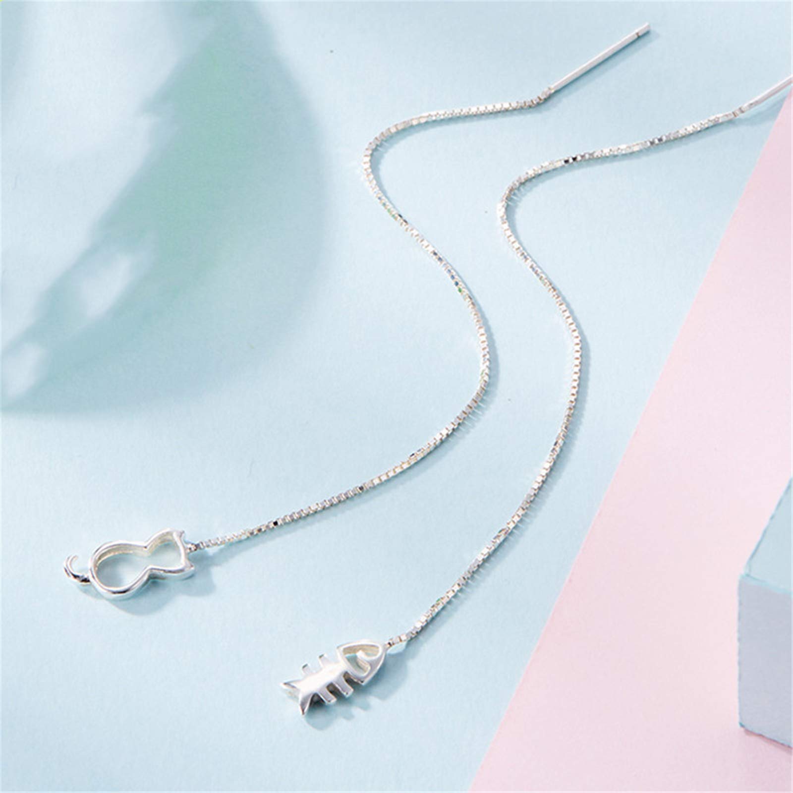 Stylish Cat Fishbone Threader Earrings for Women - Trendy Dangle Drop Jewelry for Parties, Date Nights & Everyday Wear