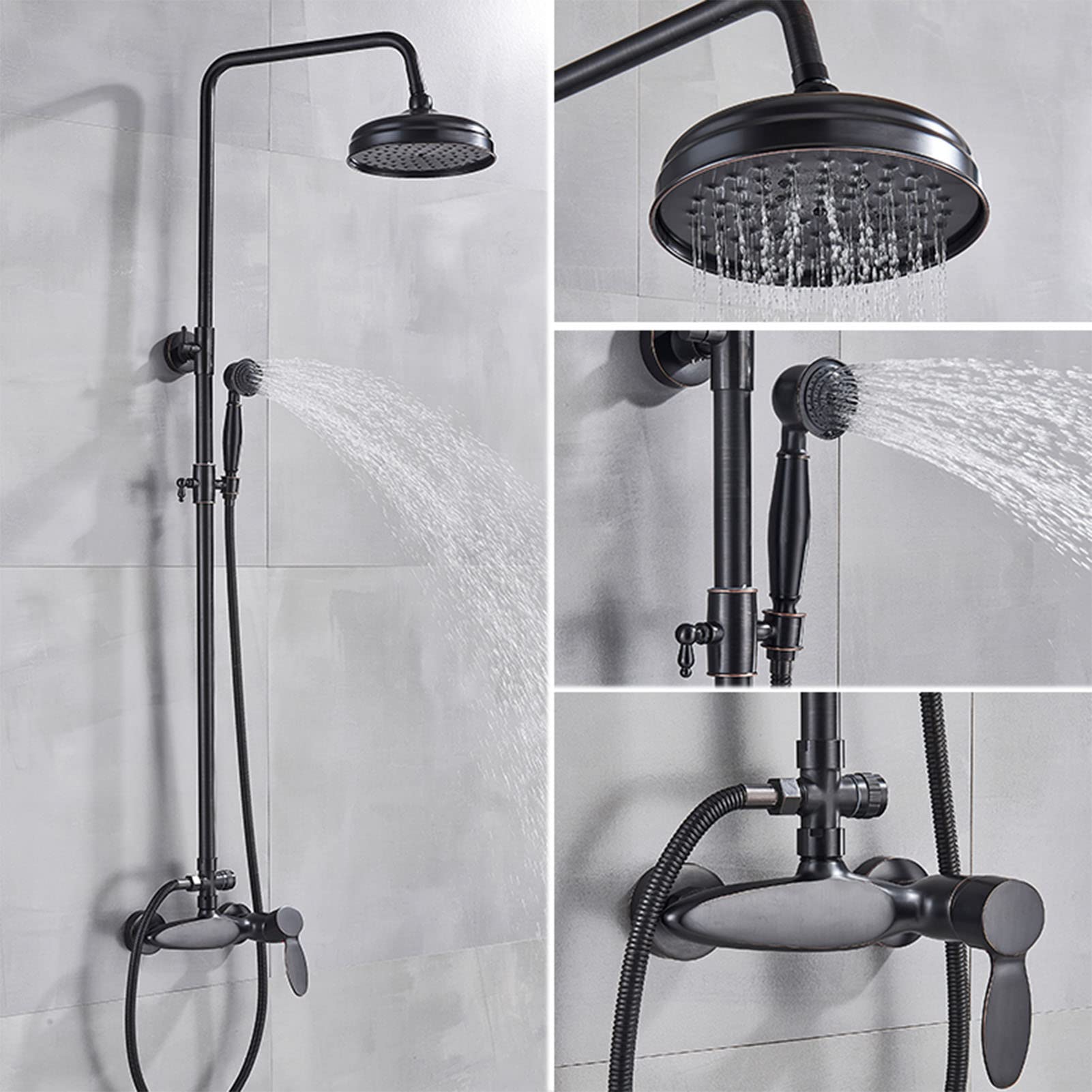 Black Bronze Wall Mounted Shower Mixer Set with Rainfall Shower Head & Hand Shower - Height Adjustable for Luxurious Bathroom Experience | Perfect for Modern Homes, Spa-Like Showers & Water-Saving Bathrooms