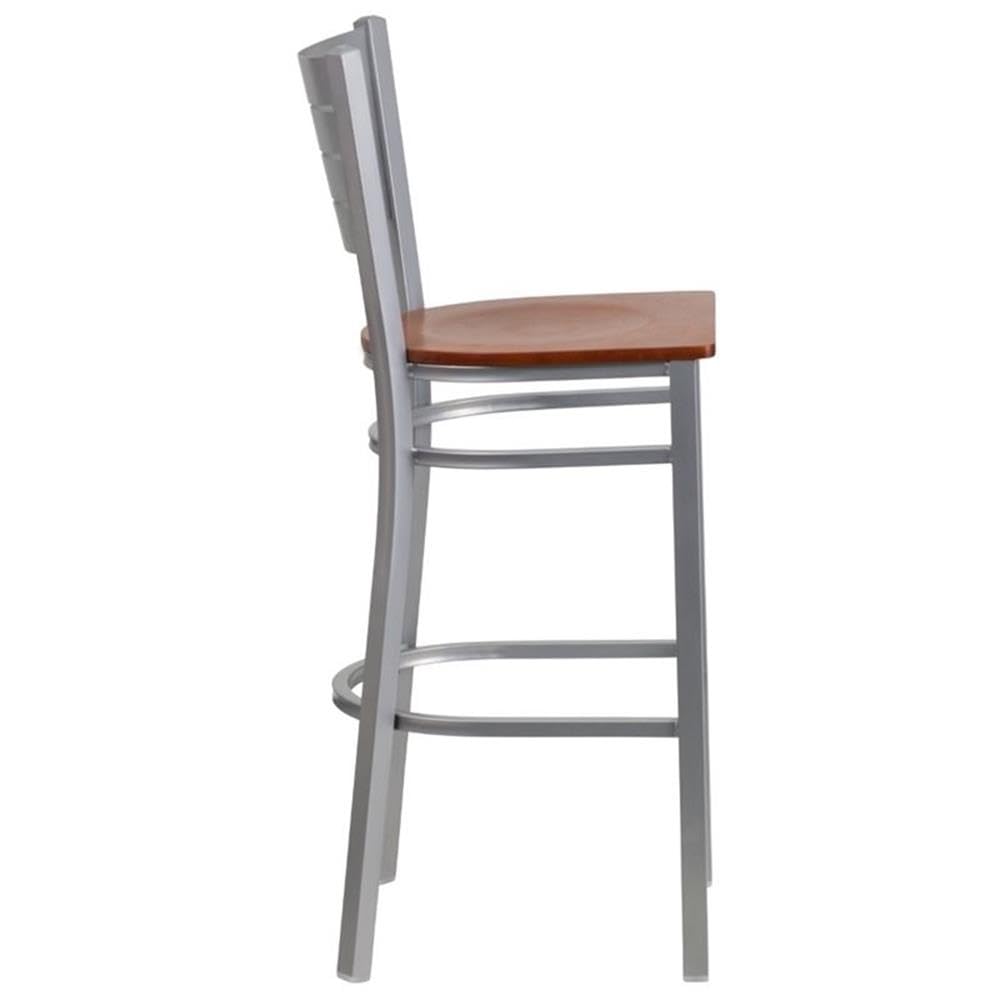 Cherry & Silver Finish Home Square Bar Stools - Set of 3 for Kitchen Island, Breakfast Nook & Home Bar Decor