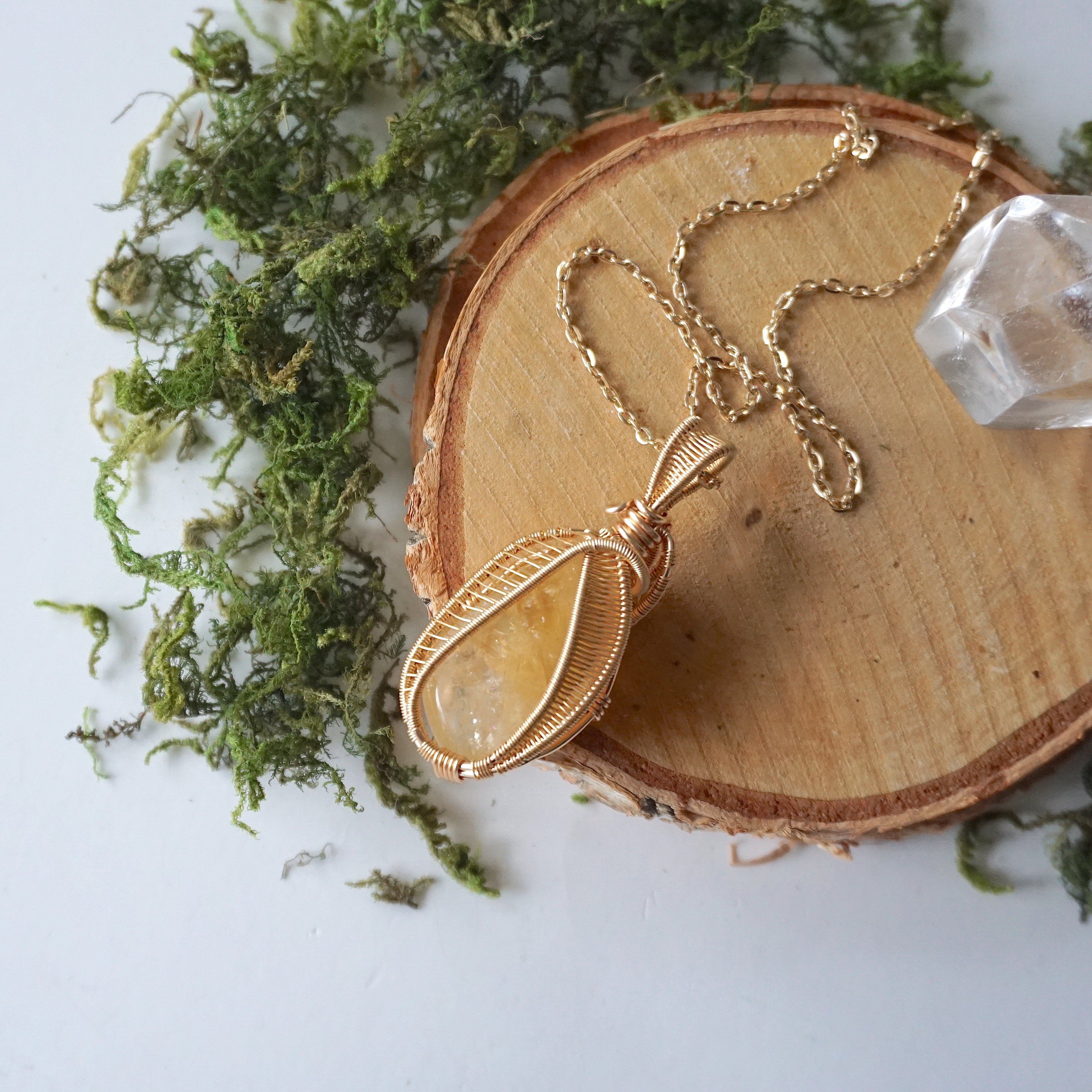 Natural Raw Citrine Necklace with Gold Wire Wrapping - Elegant Healing Crystal Jewelry for Women, Perfect for Meditation, Yoga & Spiritual Gifts