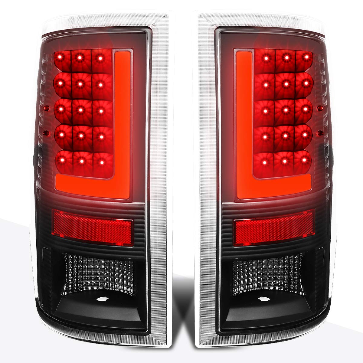 PM PERFORMOTOR 3D LED L-Bar Tail Lights Brake Lamps Assembly - Compatible with 2009-2017 Dodge Ram 1500/2500/3500 - Black Housing & Clear Lens - High Visibility LED Lighting for Night Driving & Enhanced Safety