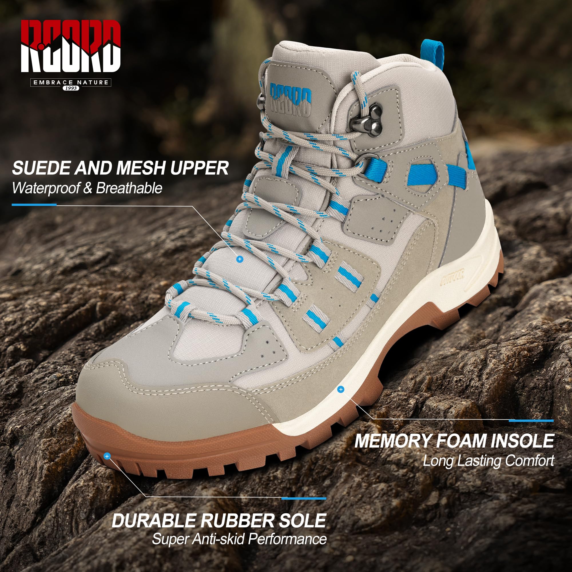 Waterproof Non-Slip Women's Hiking Boots - Lightweight Comfortable Outdoor Walking Shoes for Trail, Camping & Trekking | R CORD Women's Hiking Footwear