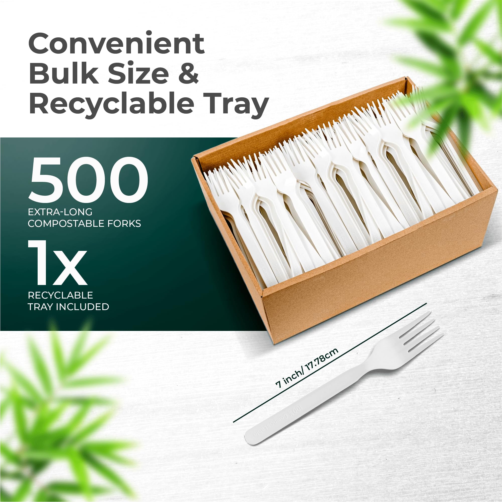 Eco-Friendly Compostable Forks - 500 Large Biodegradable Disposable Cutlery Set | Durable, Heat-Resistant Alternative to Plastic Forks | Perfect for Parties, Picnics, BBQs & Outdoor Events | by KOALALOVE
