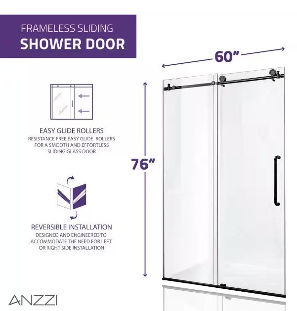 Anzzi SD AZ13 02BN T Madam Frameless Sliding Shower Door - 60