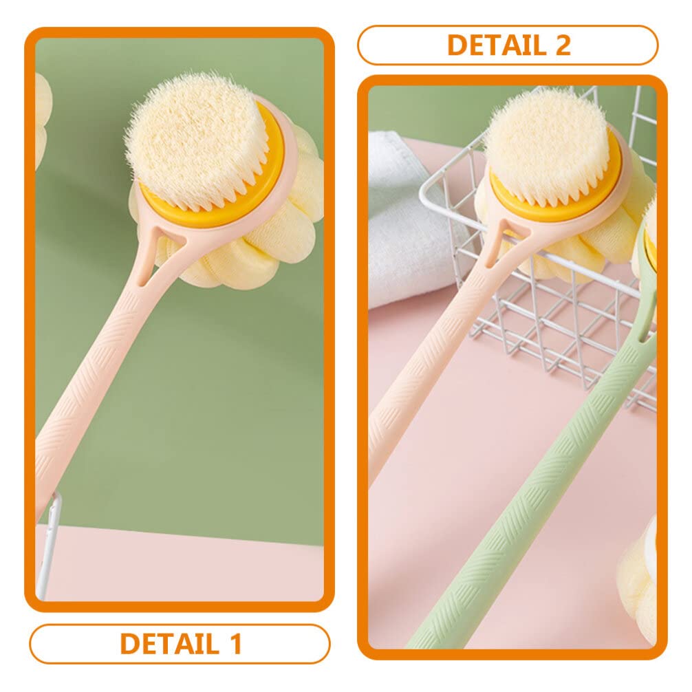 Pumpkin Shaped Bath Brush with Long Handle - Exfoliating Shower Back Scrubber with Massage Bristles, Cute Pink Mesh Sponge for Skin Care | Perfect Bathroom Accessory for Back Cleaning & Body Exfoliation
