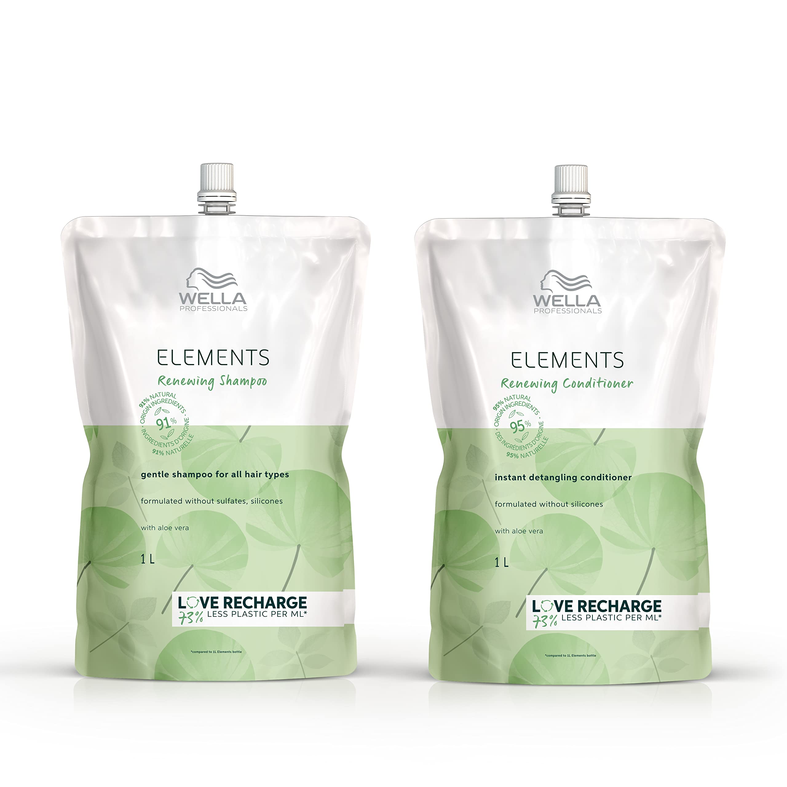 Wella Professionals Elements Renewing Shampoo & Conditioner Set - Sulfate & Silicone Free, Instant Detangling for All Hair Types - 1 Liter Size - Perfect for Damaged, Dry & Color-Treated Hair at Home or Salon