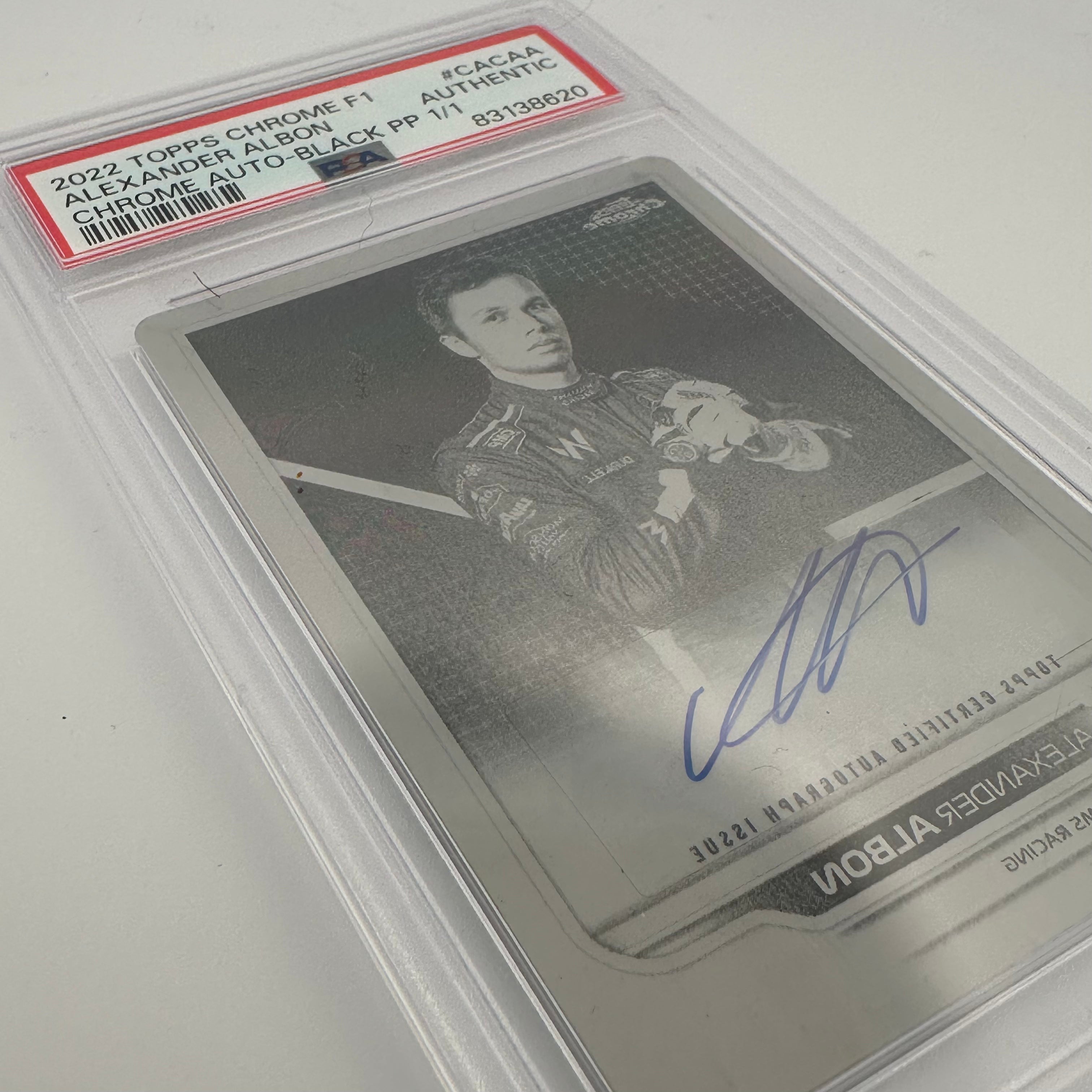 PSA Authentic 1/1 Alexander Albon #CACAA Black Printing Plate Autograph - Rare Collectible Sports Memorabilia for F1 Fans & Card Collectors