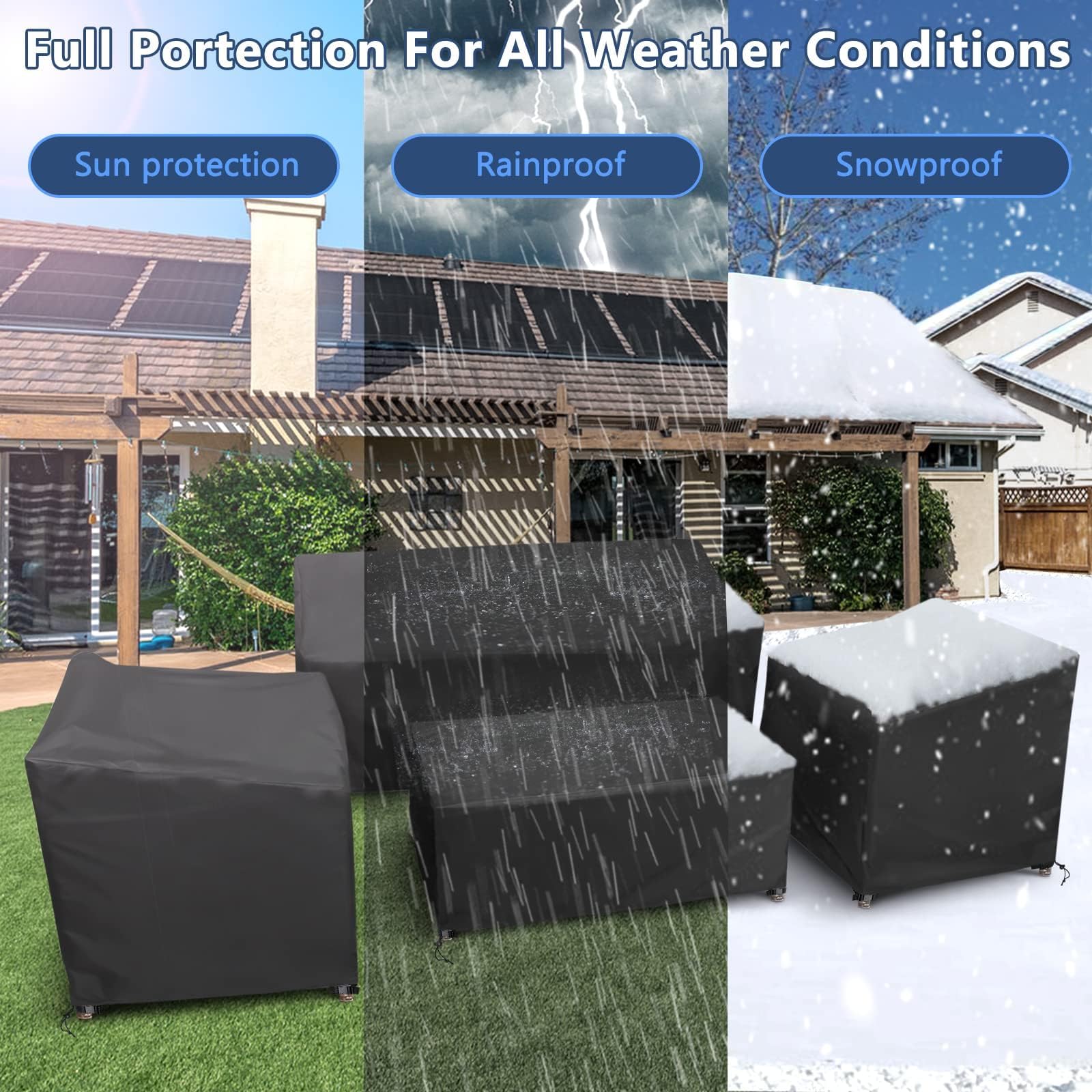STARTWO 4-Piece Heavy Duty Waterproof Patio Furniture Covers Set - Outdoor Furniture Protector for Rattan Wicker Conversation Set (Black) | Perfect for Backyard, Garden & Poolside Use