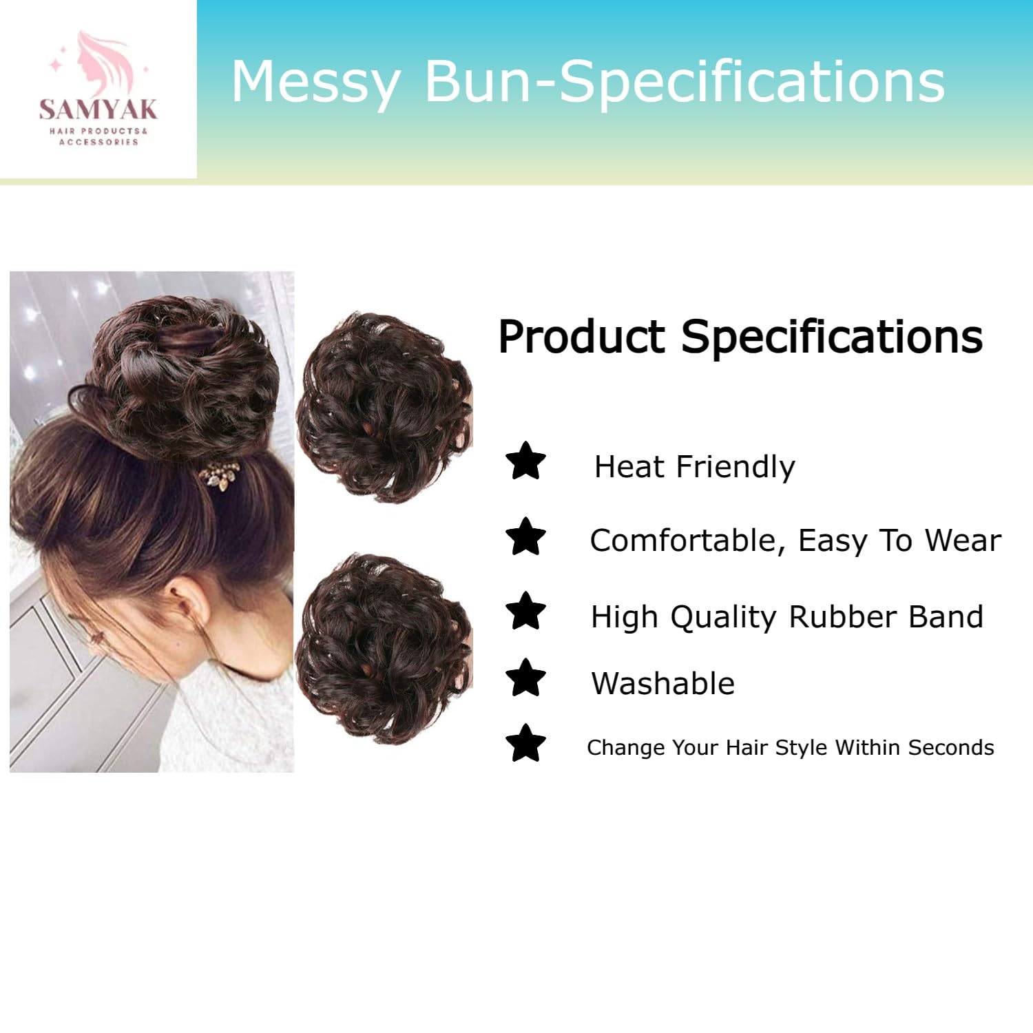 Samyak 2-Piece Synthetic Funky Messy Hair Bun Extension for Instant Updo & Voluminous Hairstyles - Perfect for Parties, Cosplay, and Everyday Wear