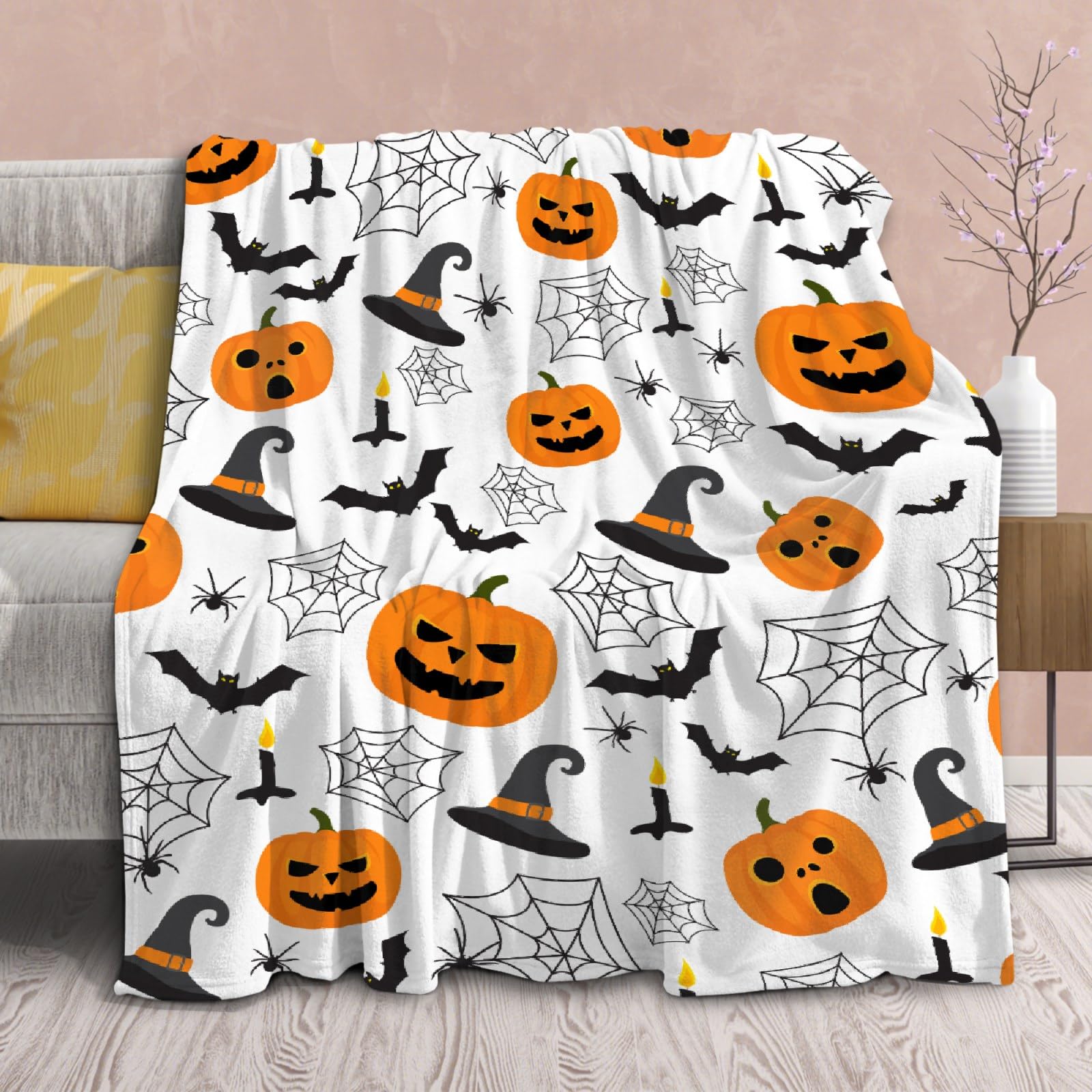 Soft Flannel Halloween Pumpkin Blanket - 90x120 Inches King Size Lightweight Throw for Kids, Girls, Boys, Men & Women - Cozy Gift for Room Decor, Sofa & Fall Season