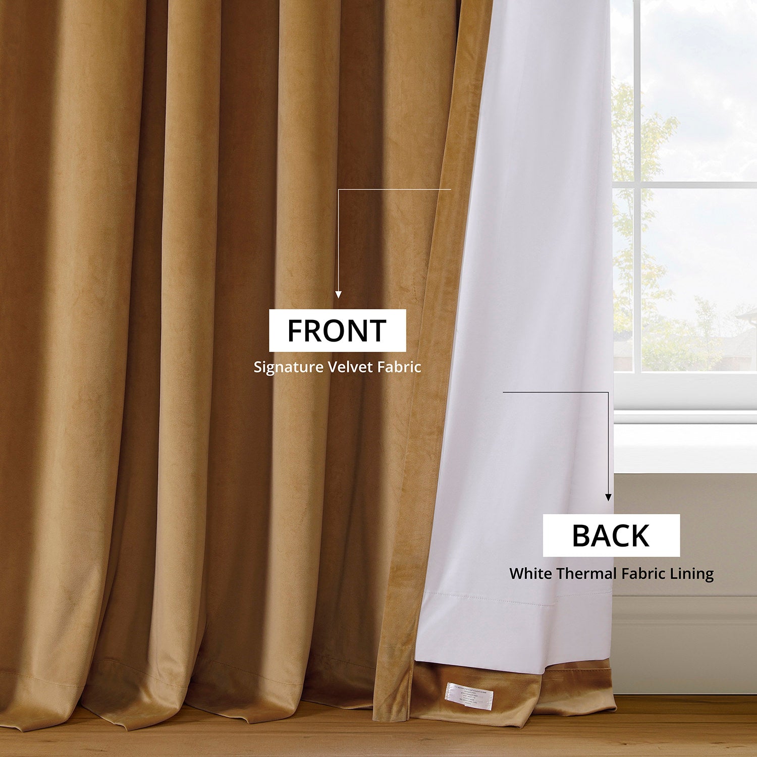 Amber Gold French Pleat Signature Velvet Blackout Curtains - Thermal Insulated Room Darkening Drapes for Bedroom, Living Room & Home Theater