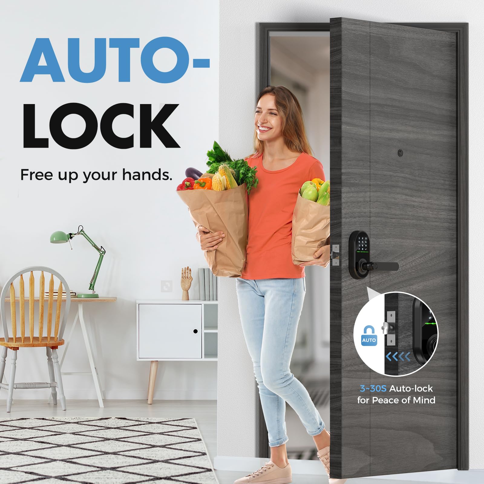 Smart Keyless Entry Door Lock with Fingerprint & Keypad - WiFi App Remote Control, Auto Lock, Easy Installation for Front Door Security - Perfect for Homes, Apartments & Vacation Rentals