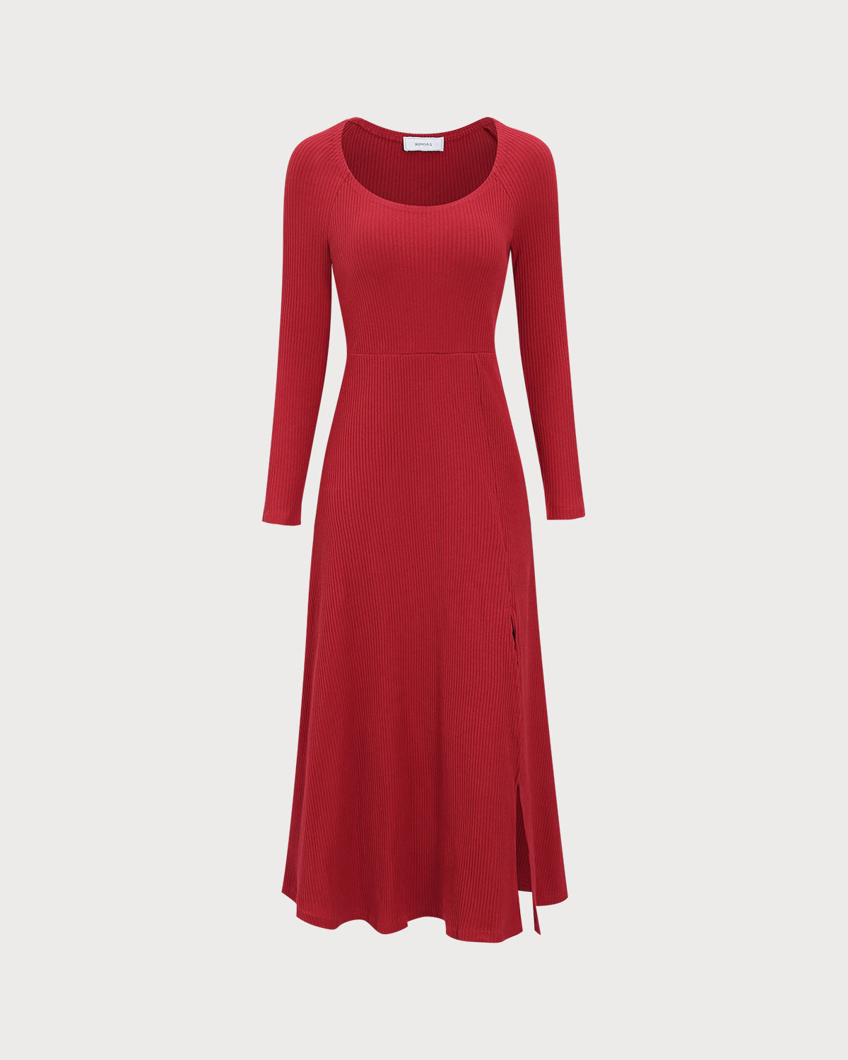 Elegant Red Ribbed Side Split A-Line Maxi Dress for Women - Perfect for Weddings, Parties & Summer Vacations