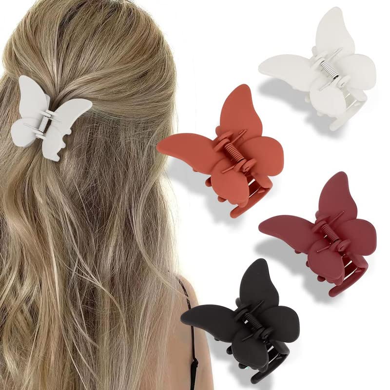 Trendy Club 4Pcs Matte Butterfly Hair Clips for Women & Girls - Thick Hair Accessories for School & Work