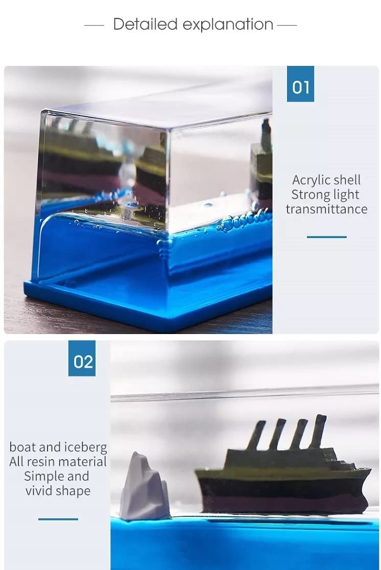 BIRDLINE Titanic Cruise Ship Liquid Wave Motion Decoration - Unsinkable Cruise Ship Model with Iceberg, Home & Car Decor, Paperweight, Gift Idea for Office Desk | Perfect for Nautical Themed Rooms, Collectors, and Titanic Enthusiasts