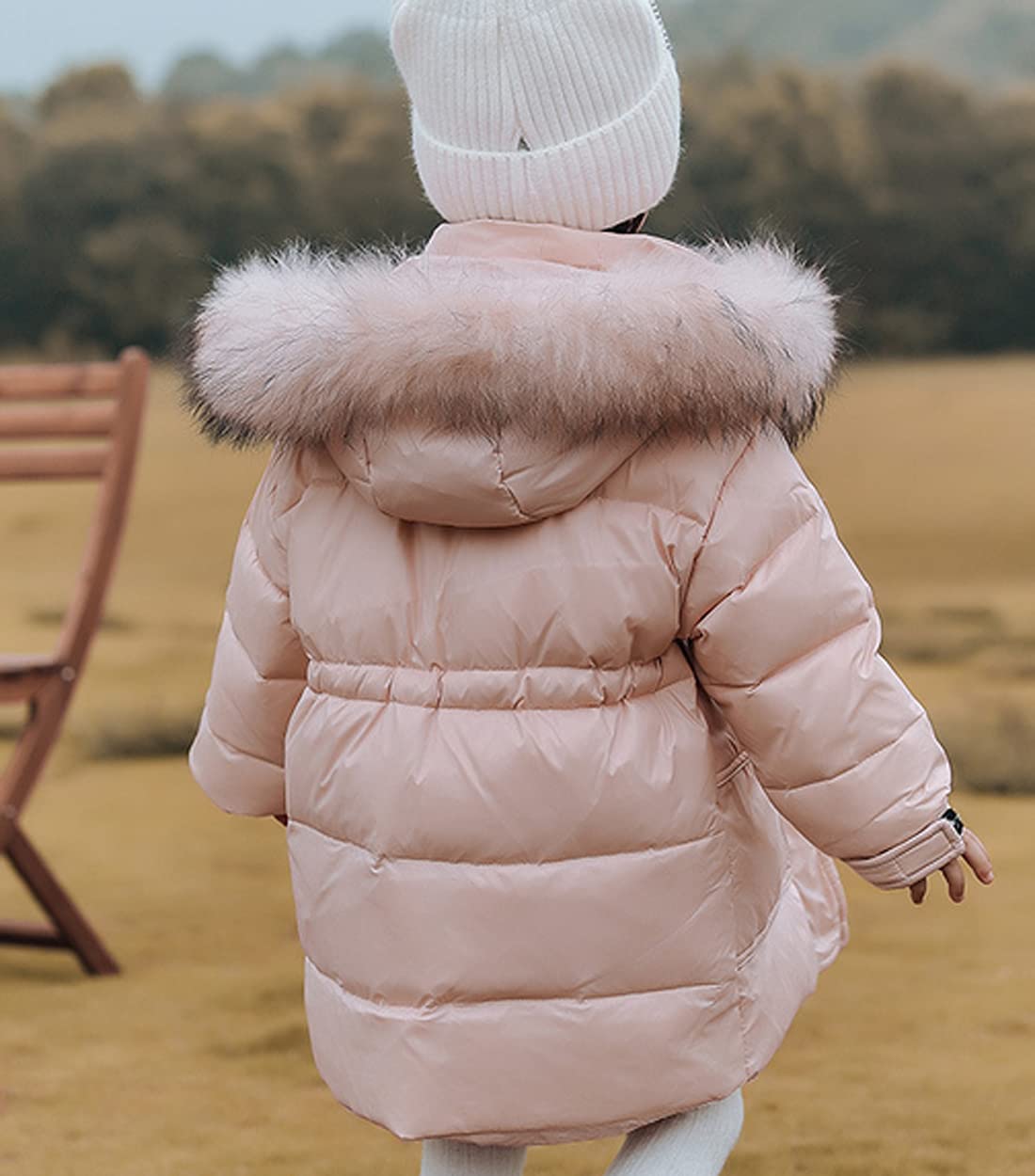 DINGDONG'S CLOSET Girls Winter Jacket with Hood, Fur Trim & Pockets - Warm Down Parka Coat for Kids - Perfect for Snow Play, School & Outdoor Activities