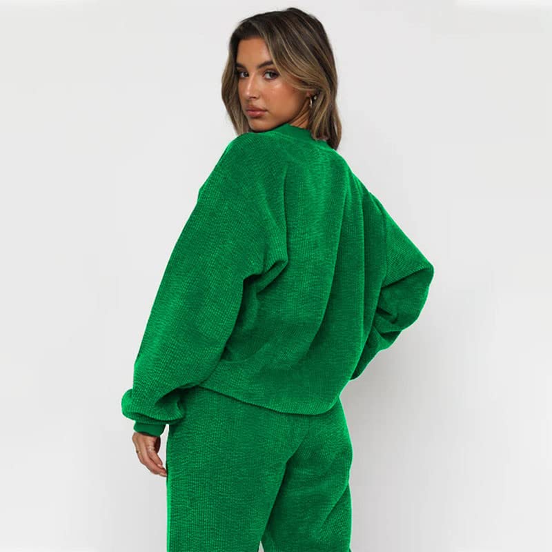 JASTIE Women's 2 Piece Corduroy Lounge Set - Soft Tracksuit with Pockets, Jogger Pants & Comfortable Sweatsuit for Home, Travel & Casual Outfits