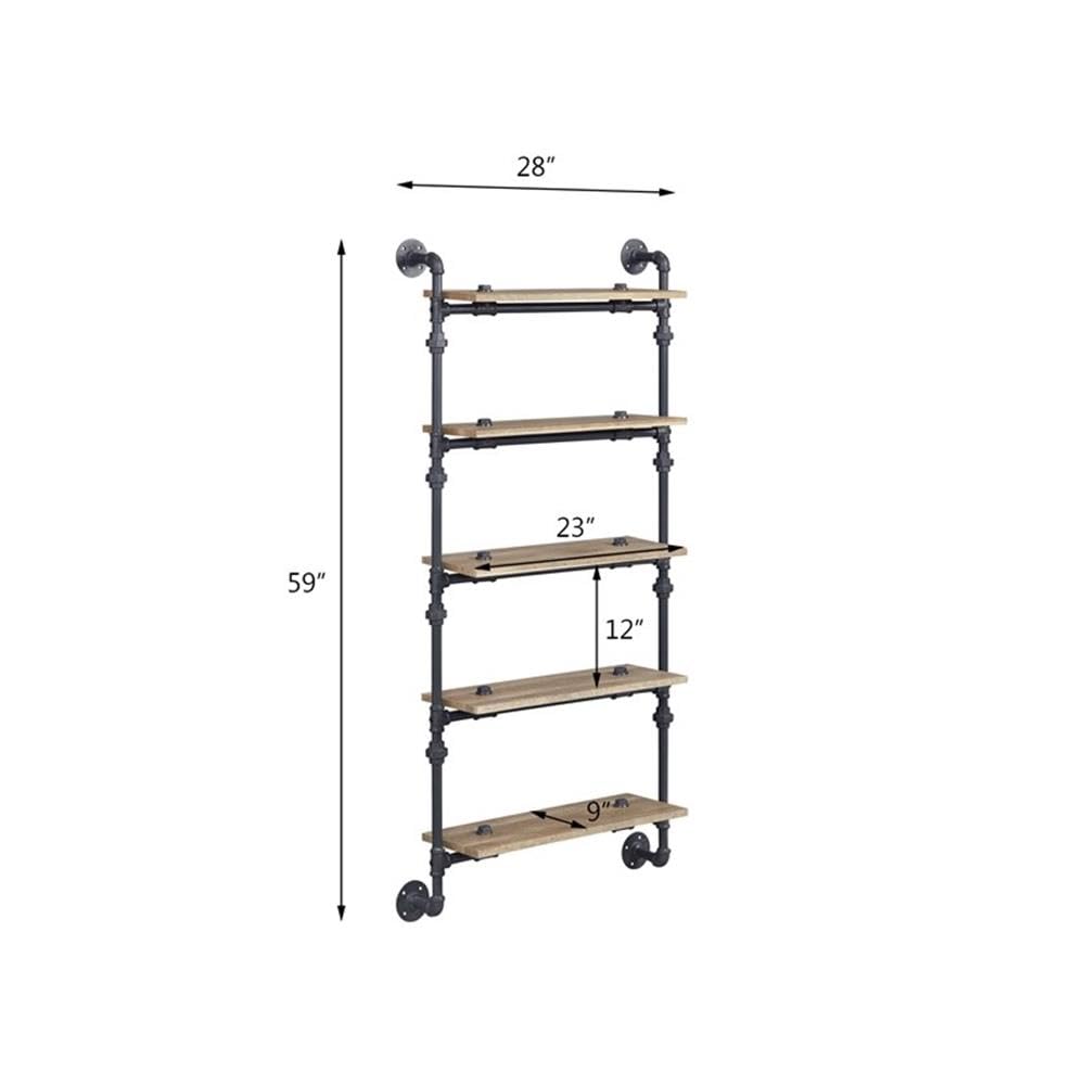 Acme Brantley Wall Shelf Organizer - 5-Tier Oak Wood Shelves in Sandy Black Finish | Perfect for Living Room, Bedroom & Bathroom Storage