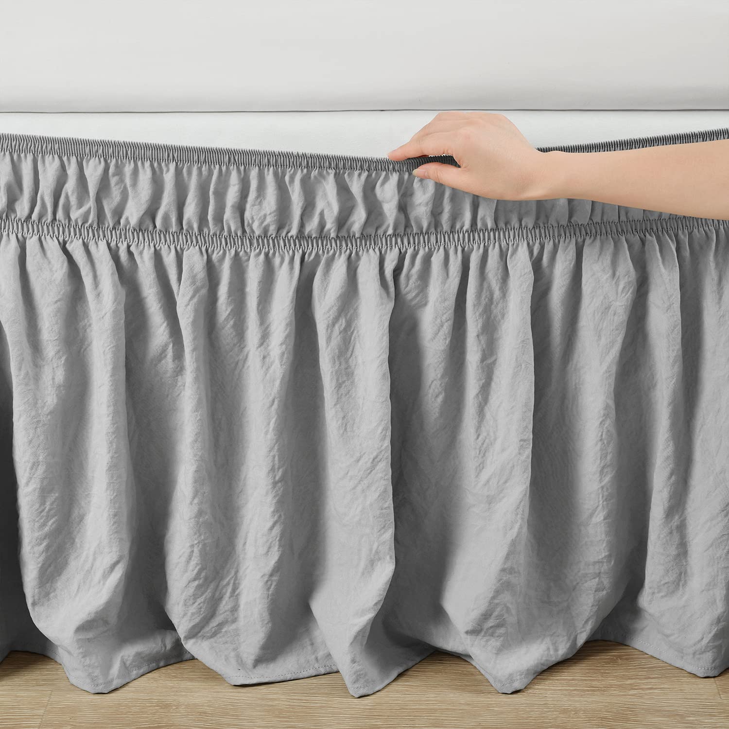 Lush Decor Wrap Bedskirt - Queen/King Size, Light Gray for Elegant Bedroom Decor