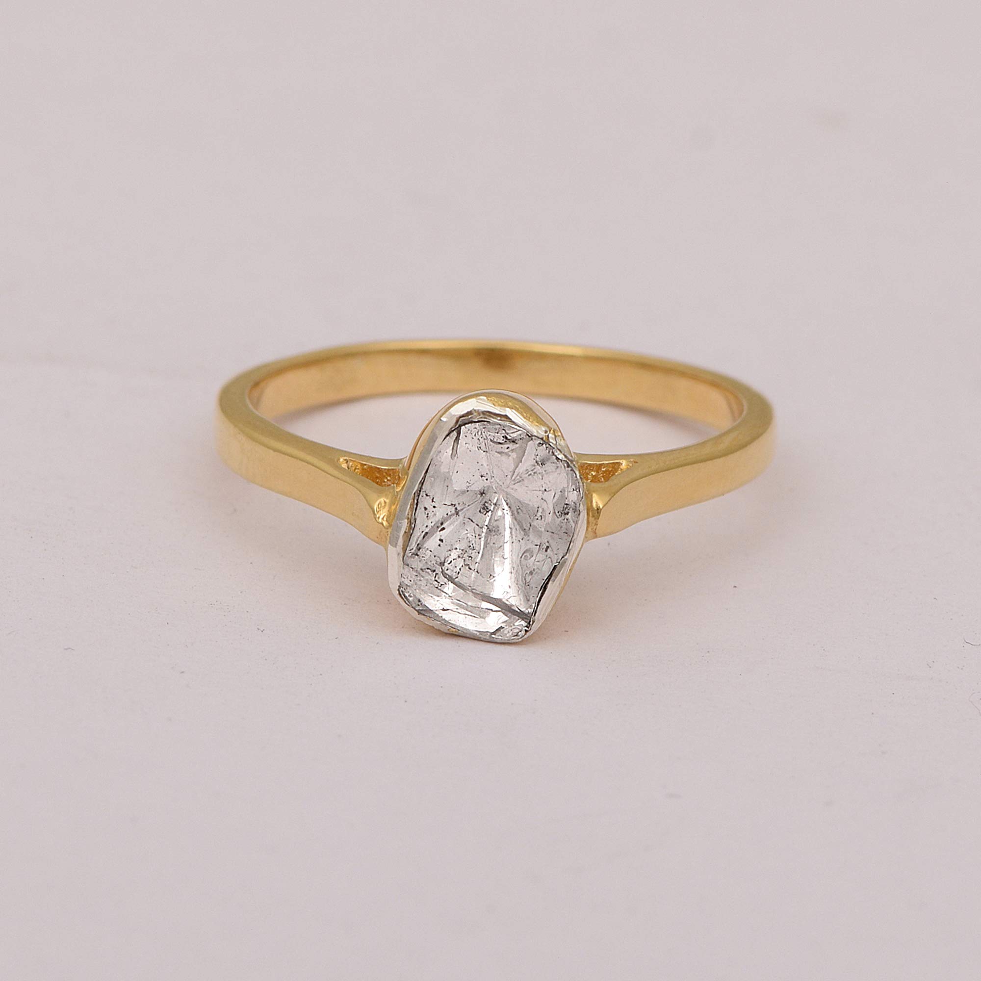 0.50 CTW Natural Uncut Diamond Polki Ring - 925 Sterling Silver Gold Vermeil Solitaire Ring for Women - Perfect for Weddings, Engagements & Special Occasions