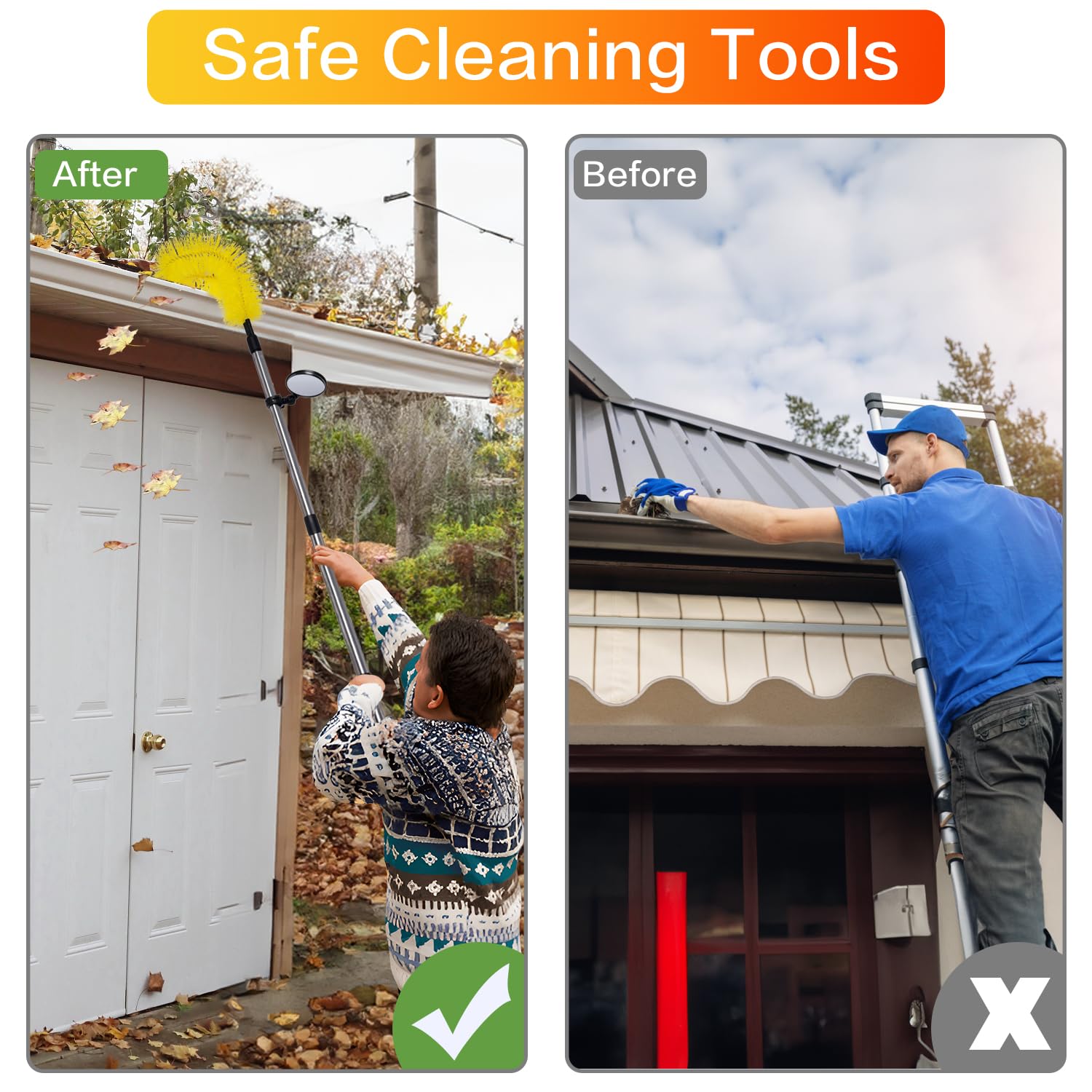 Gutter Cleaning Kit with Brush & Mirror - Roof & Debris Removal for Home Maintenance