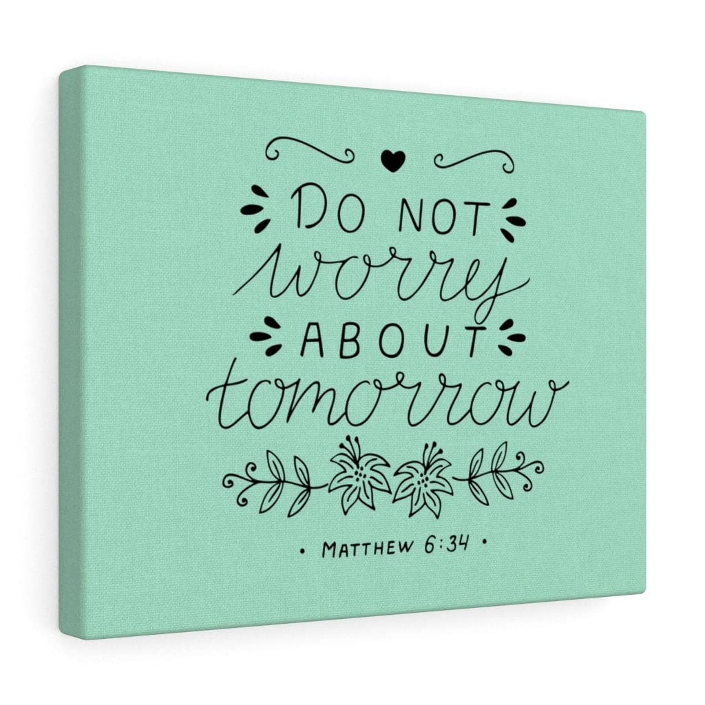 Christian Wall Art with Bible Verse - Matthew 6:34 Scripture Print, Ready to Hang, Teal Home Decor | Perfect for Living Room, Bedroom & Office Inspiration