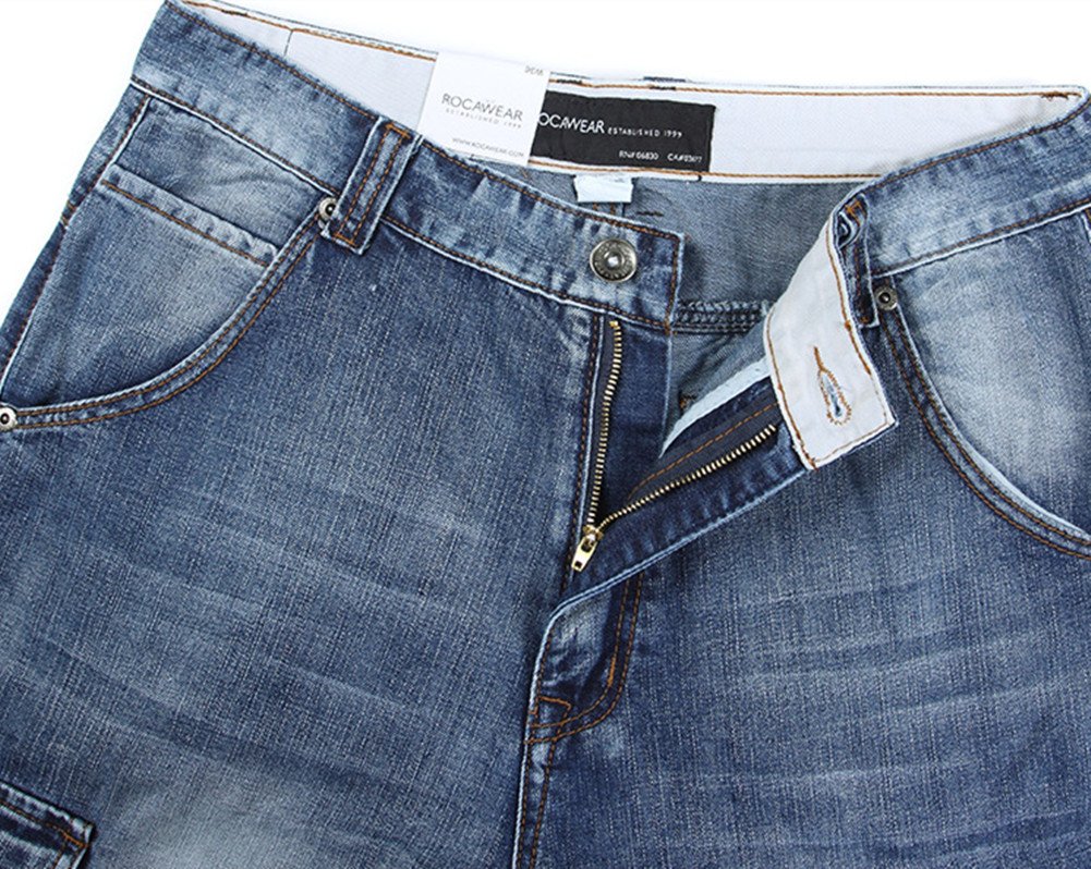 QBO Men's Light Denim Cargo Shorts - Vintage Style Stretch Jeans with Pockets | Casual Summer Wear, Outdoor Activities & Street Fashion