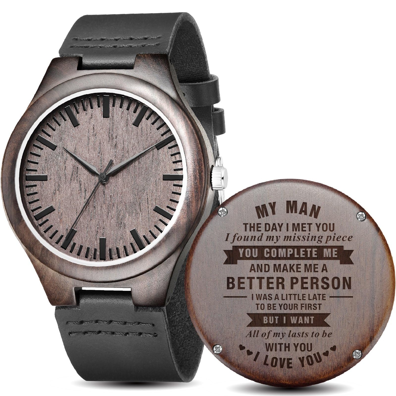 Personalized Engraved Wooden Watches for Men - Unique Gifts for Husband, Dad, Boyfriend | Fathers Day, Christmas, Valentines, Thanksgiving Present | Perfect for Weddings, Anniversaries & Special Occasions