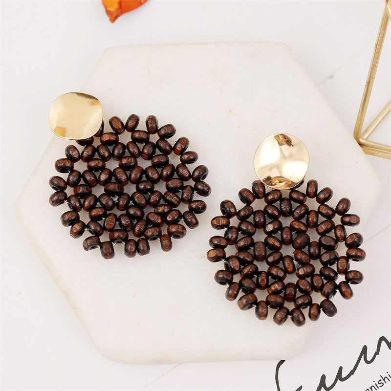 Boho Wooden Bead Drop Dangle Earrings for Women | Handmade Natural Wood Jewelry | Lightweight Statement Earrings for Casual Wear, Parties & Festivals | E9111