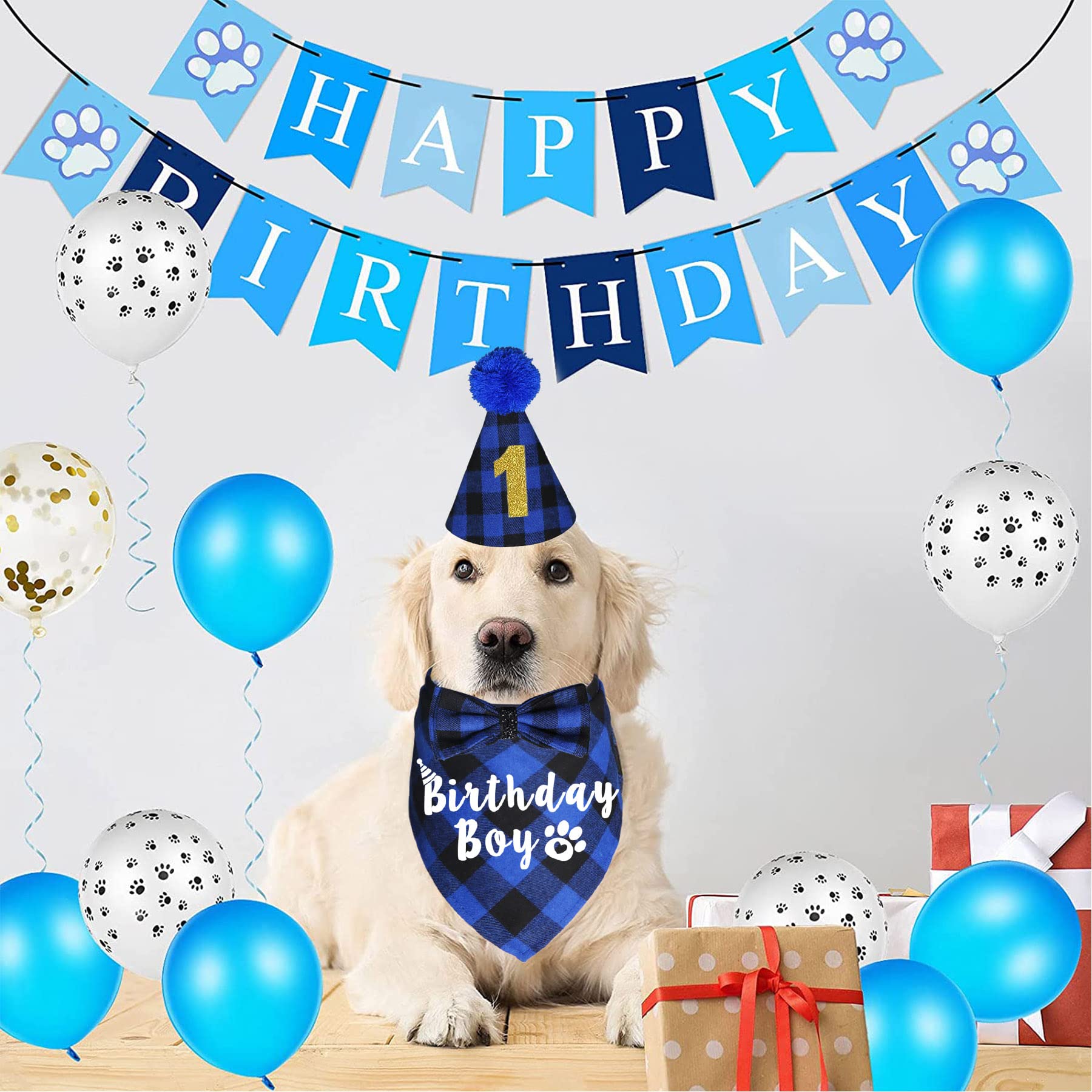 Blue Plaid Dog Bandana - Adjustable Pet Bandana for Birthday Parties, Holidays & Special Occasions - Cute Dog Accessories for Small Medium Large Dogs