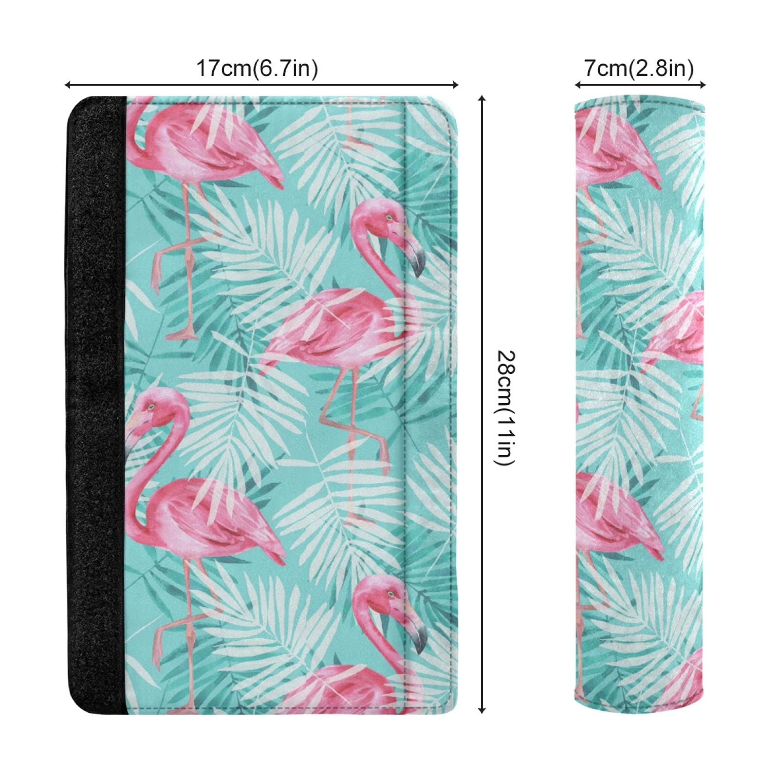 **Pink Flamingo Tropical Palm Leaves Adjustable Car Seat Belt Covers (2-Pack) – Universal Shoulder Strap Pads for Adults & Kids – Soft Comfort for Long Drives, Road Trips & Daily Commutes**